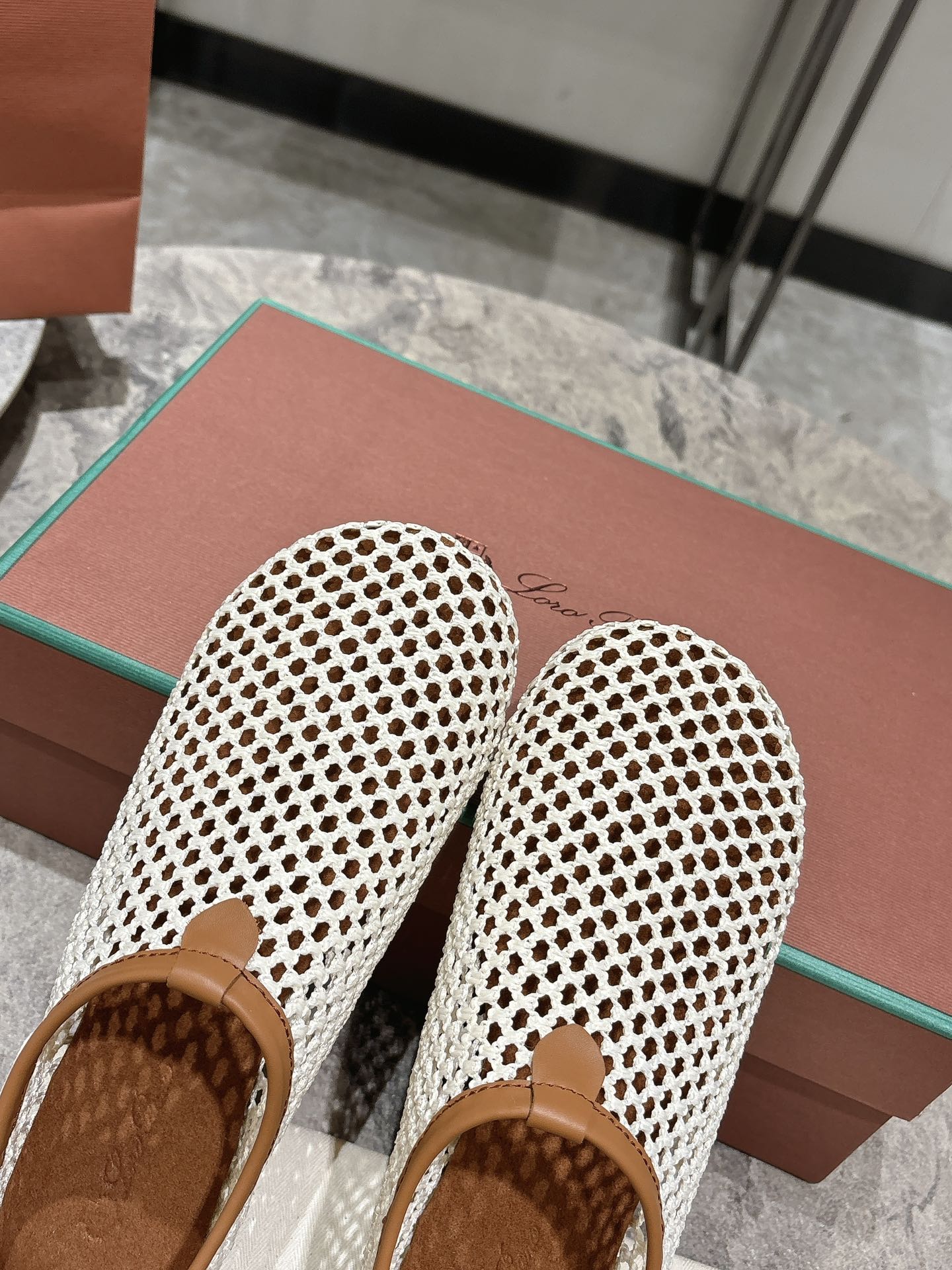 LP hollow knit ballet flats beige original leather 379024