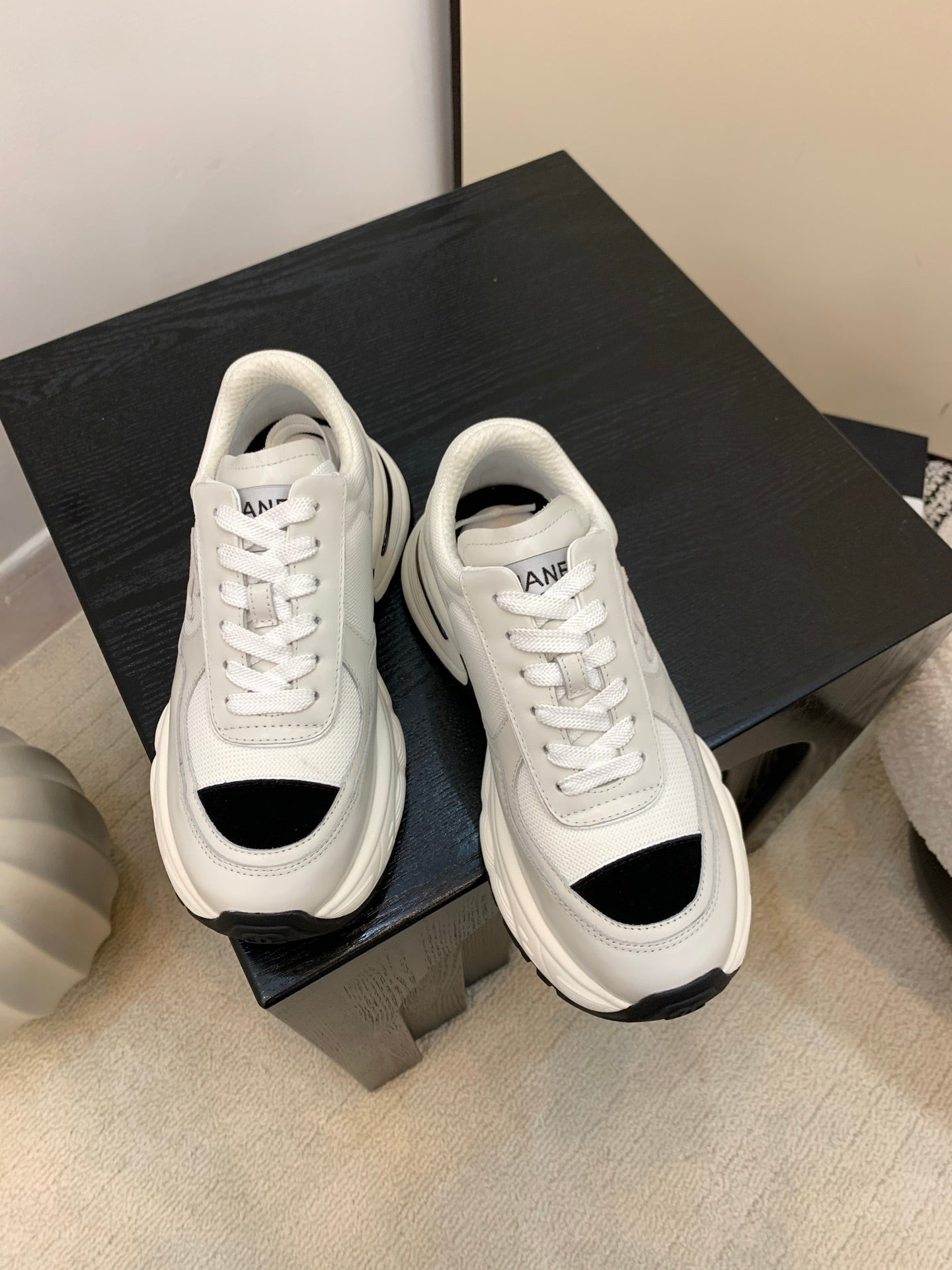 Chanel Sneakers Gray Black Leather And Mesh Fabric 537187