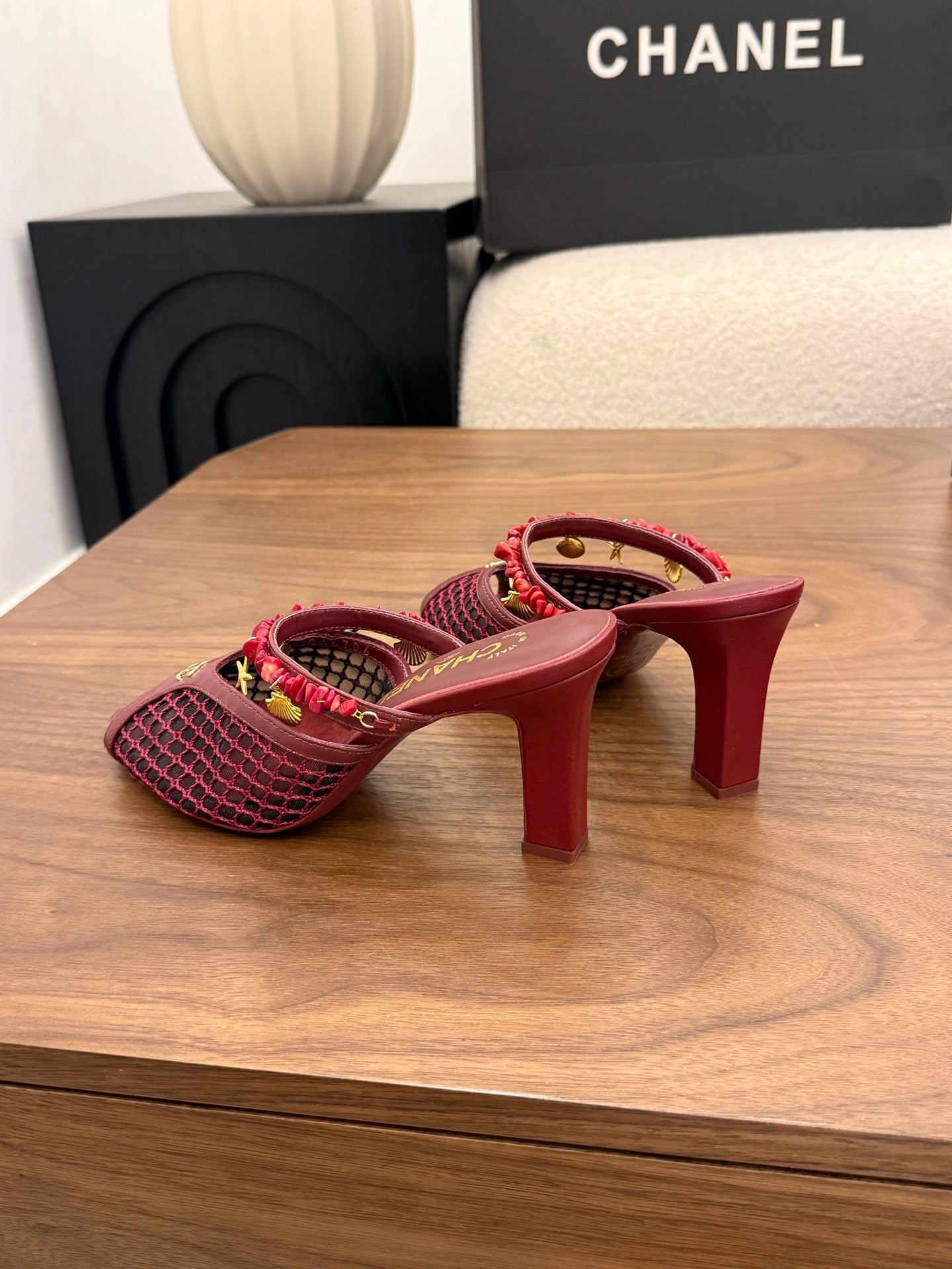 CC Coco Beach 26s Mule 9cm Burgundy Mesh Lambskin Resin 790137