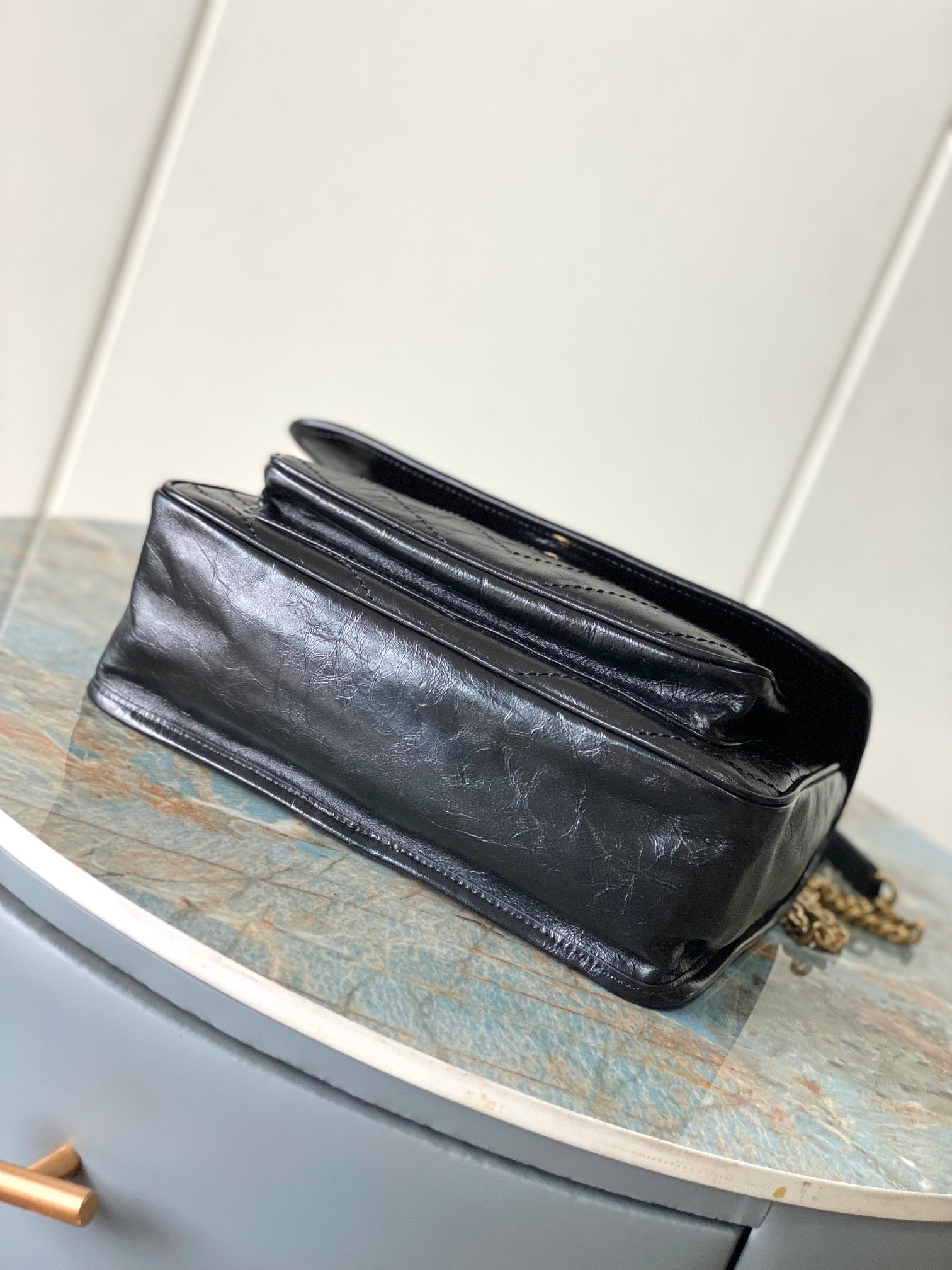 Niki Baby Shoulder Bag 28cm Black Glossy Leather GHW 286044