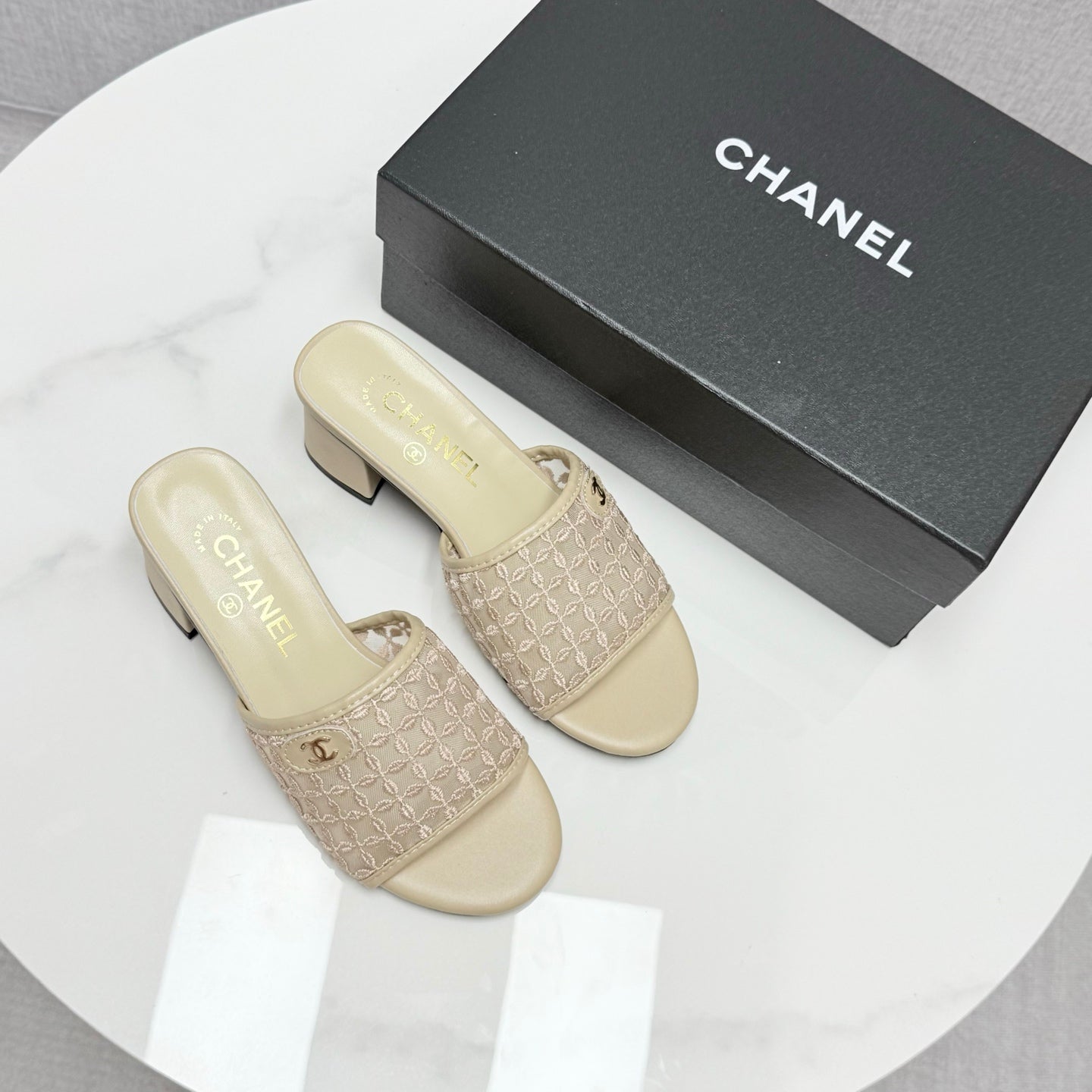 CC 25 Heel Sandals 50m Beige Mesh And Sheepskin 368803