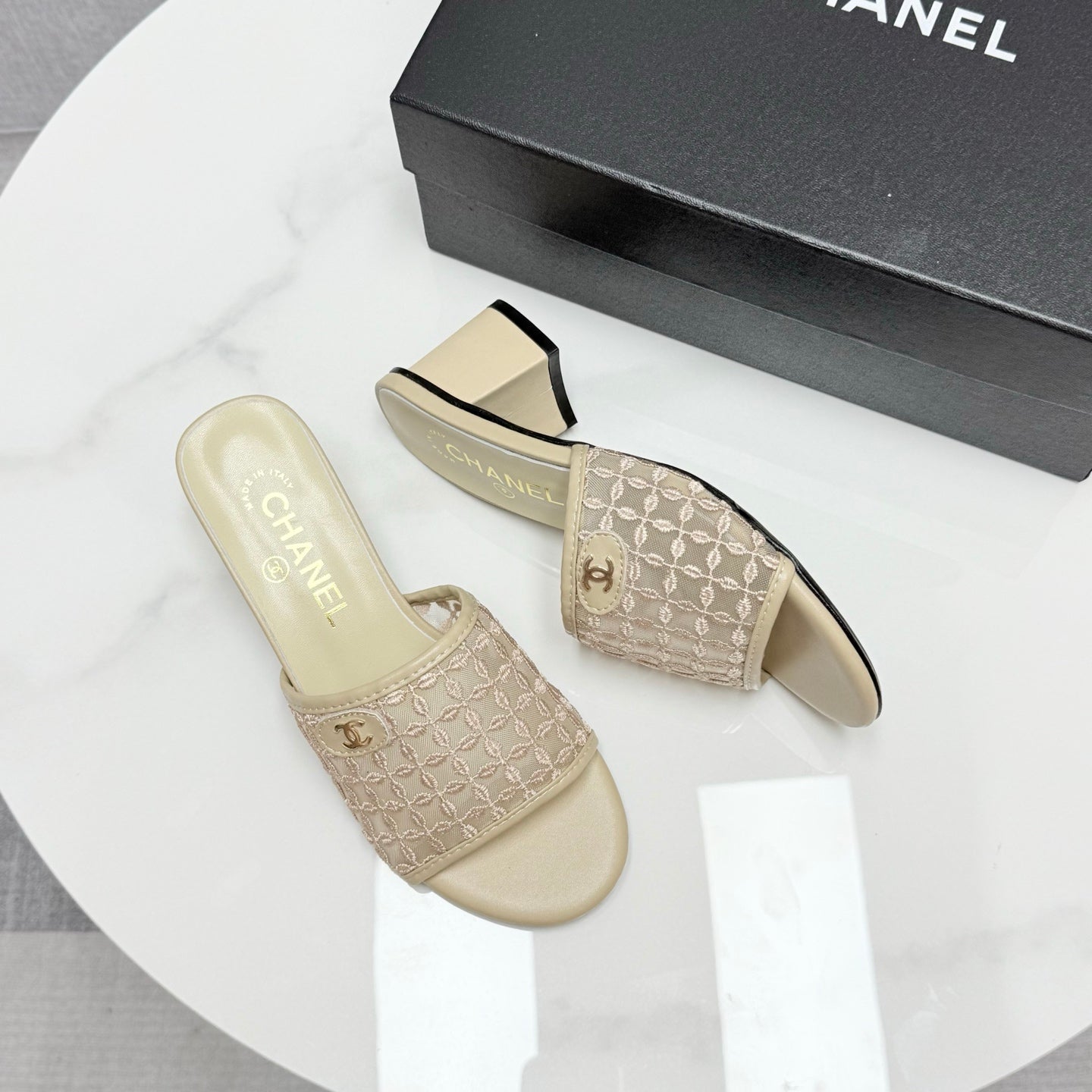 CC 25 Heel Sandals 50m Beige Mesh And Sheepskin 368803