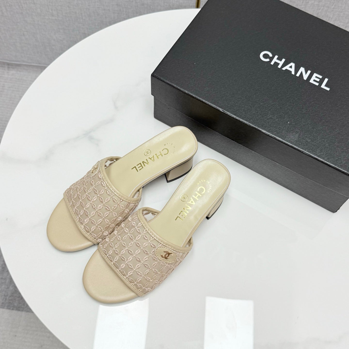 CC 25 Heel Sandals 50m Beige Mesh And Sheepskin 368803