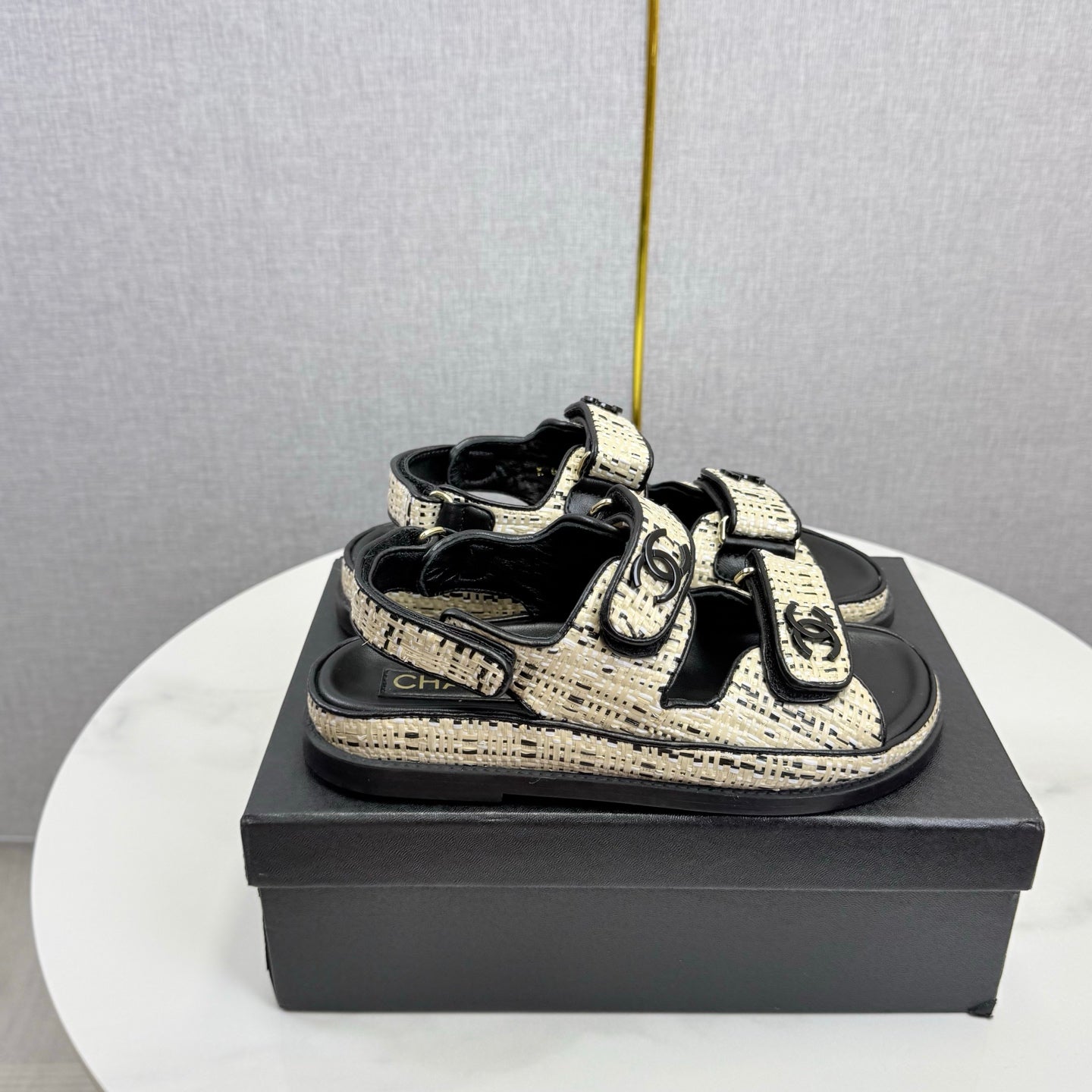 CC Dad Sandal Cream Black Tweed Sheepskin 620123