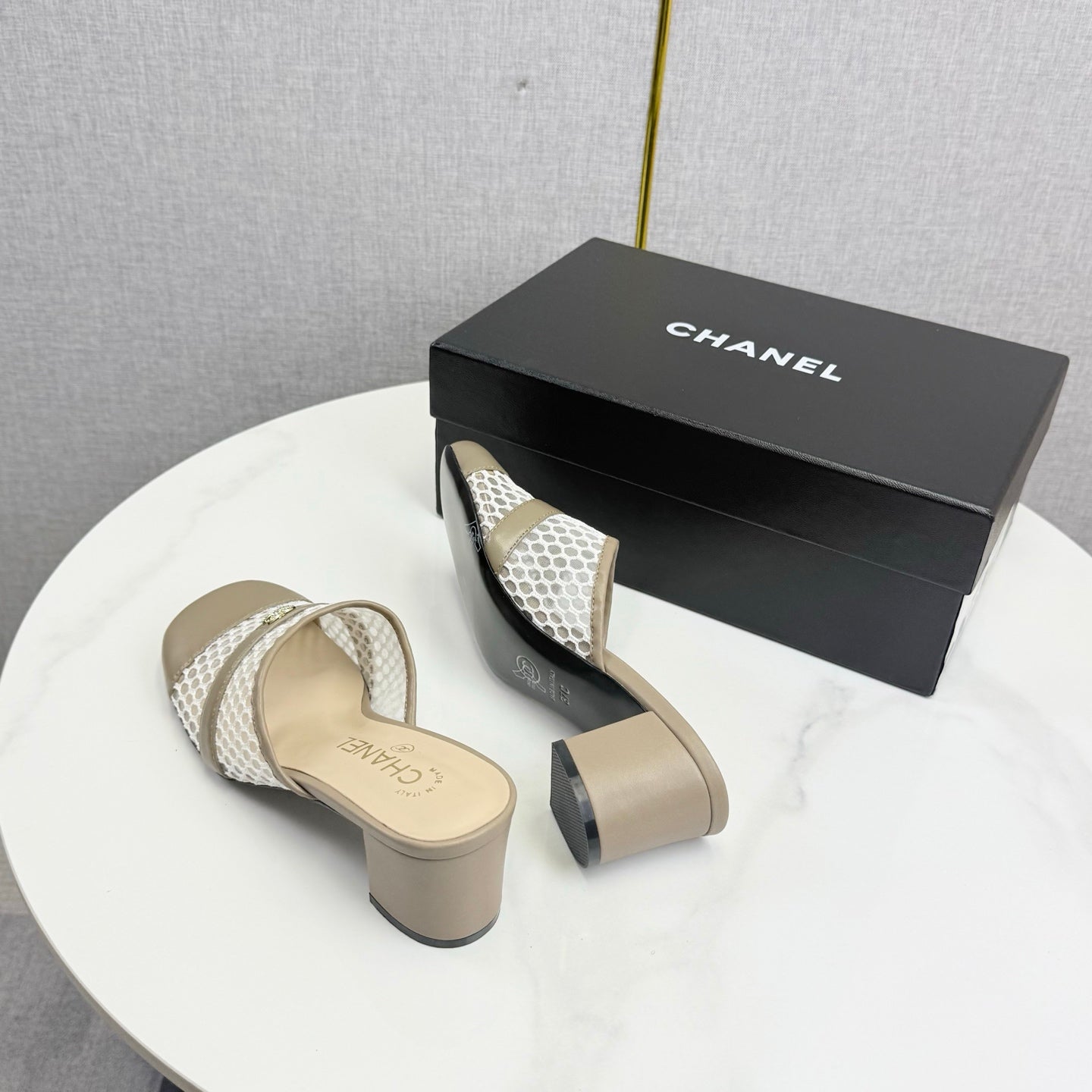 CC 26s Sandal 4.5cm Beige Mesh Sheepskin 639825