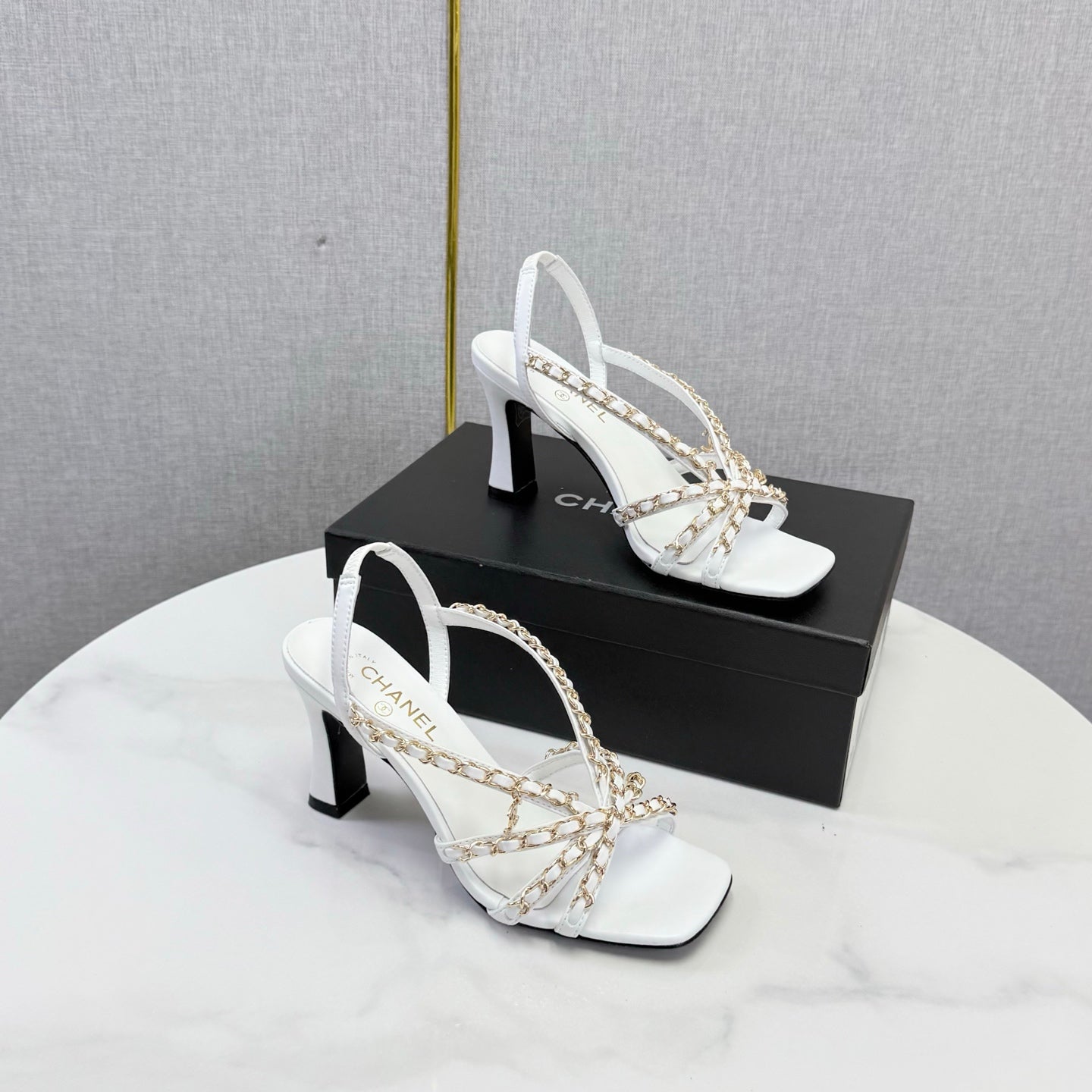 CC 26s Chain Strap High Heels 6.5cm White Lambskin