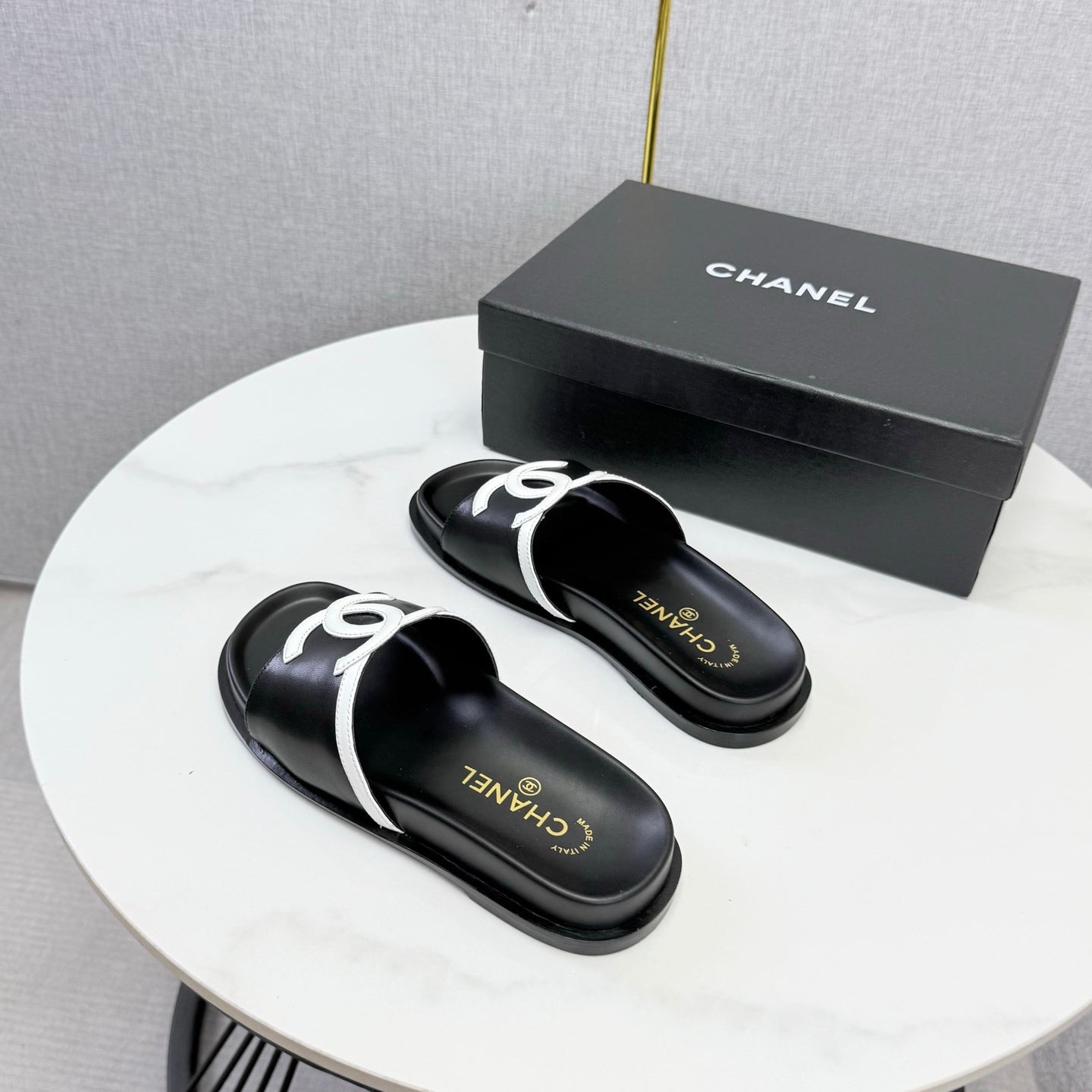 Chanel 26s Iconic CC Slides Black Lambskin