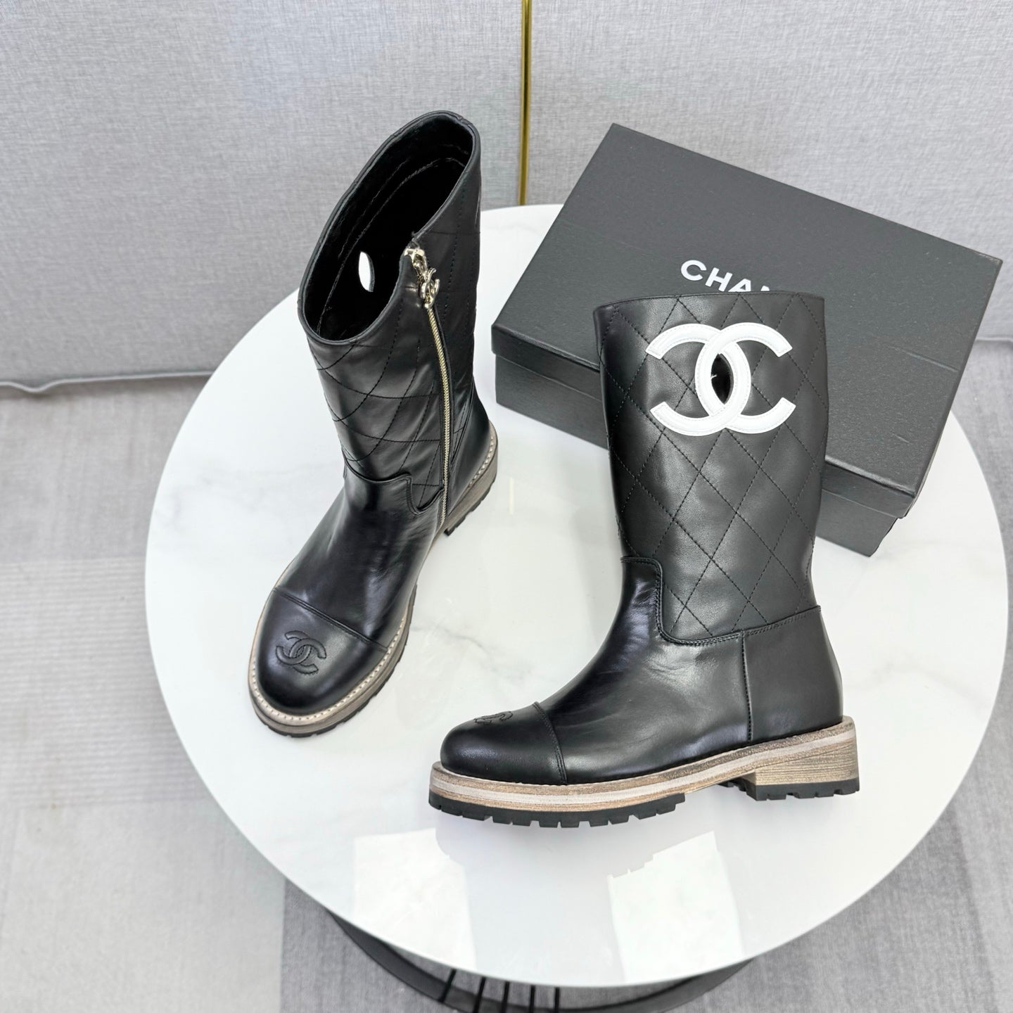 CC 26s Mid-Calf Boots Black Quited Calfskin 972658
