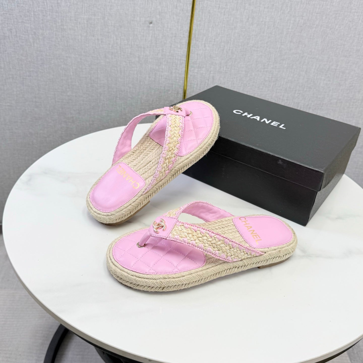 CC 26s Flip Flops Quilted Espadrille Pink Leather 972715