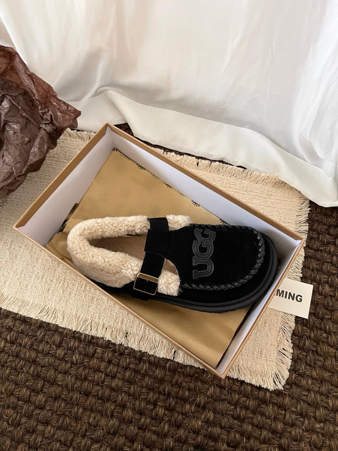 UGG Teddy Loafers Black Suede Sheepskin Wool 512889