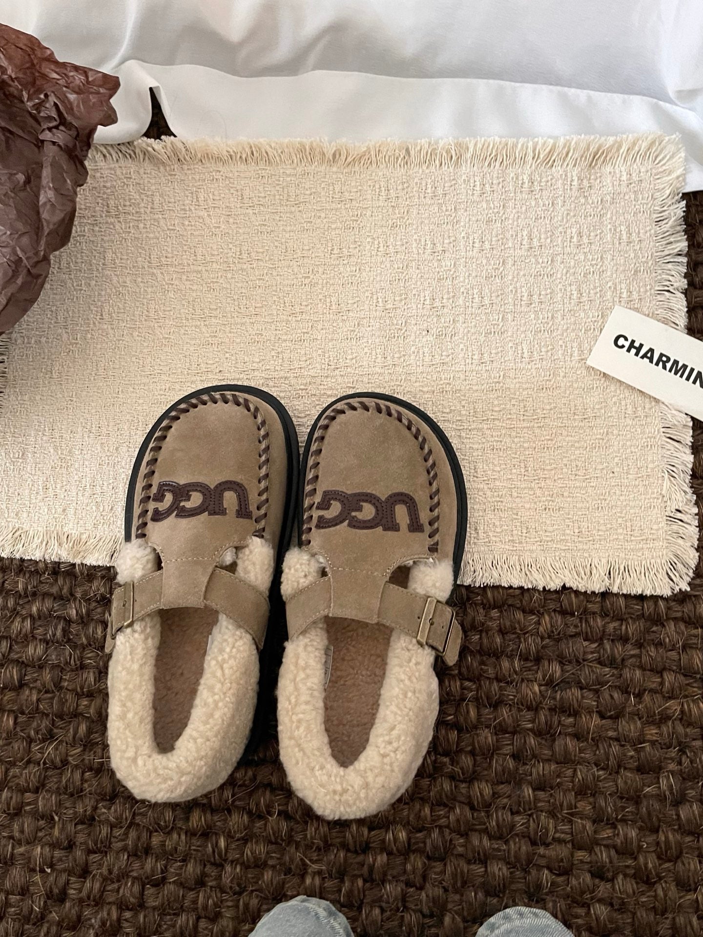 UGG Teddy Loafers Warm Sand Suede Sheepskin Wool 512890