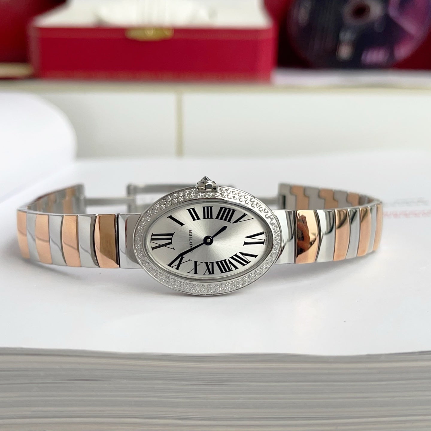 Baignoire 23mm Tow-Tone Pink Gold Double Row Diamond Bezel