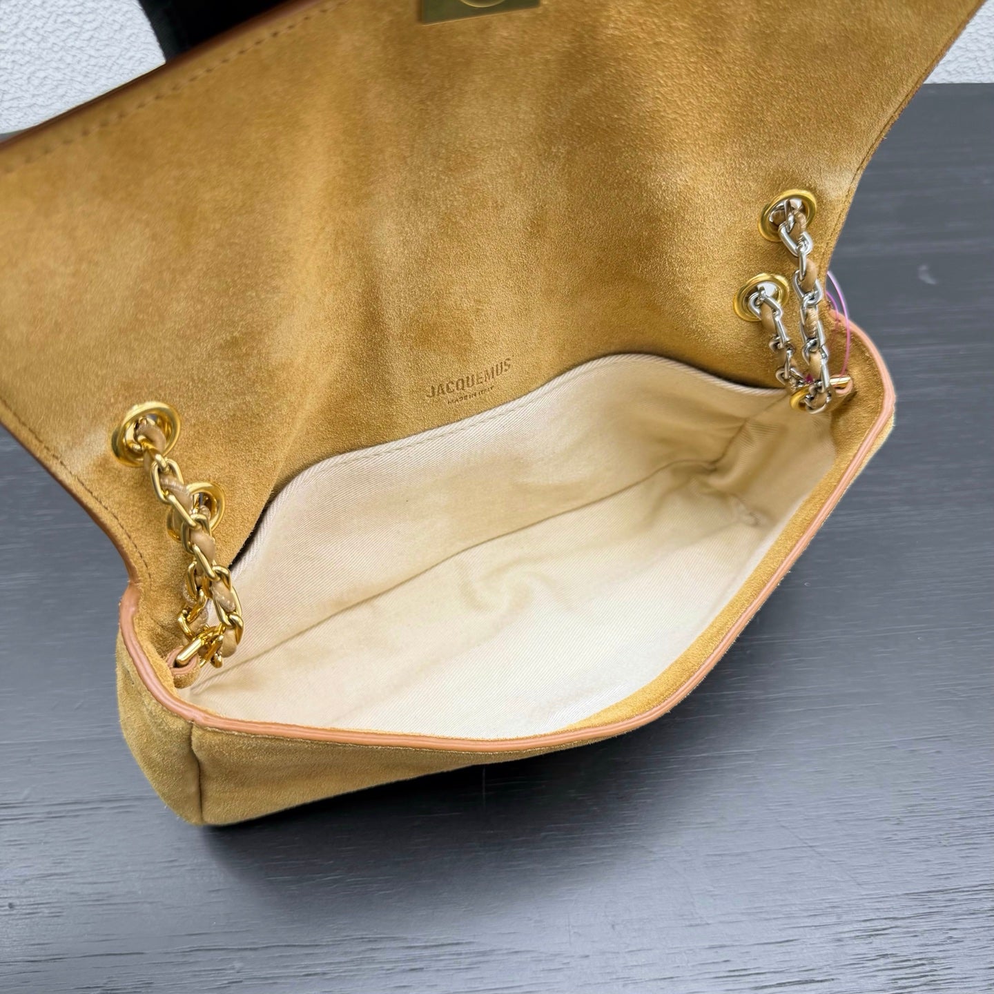 Jacquemus Le Bambino Chaine Shoulder Bag Tan Suede