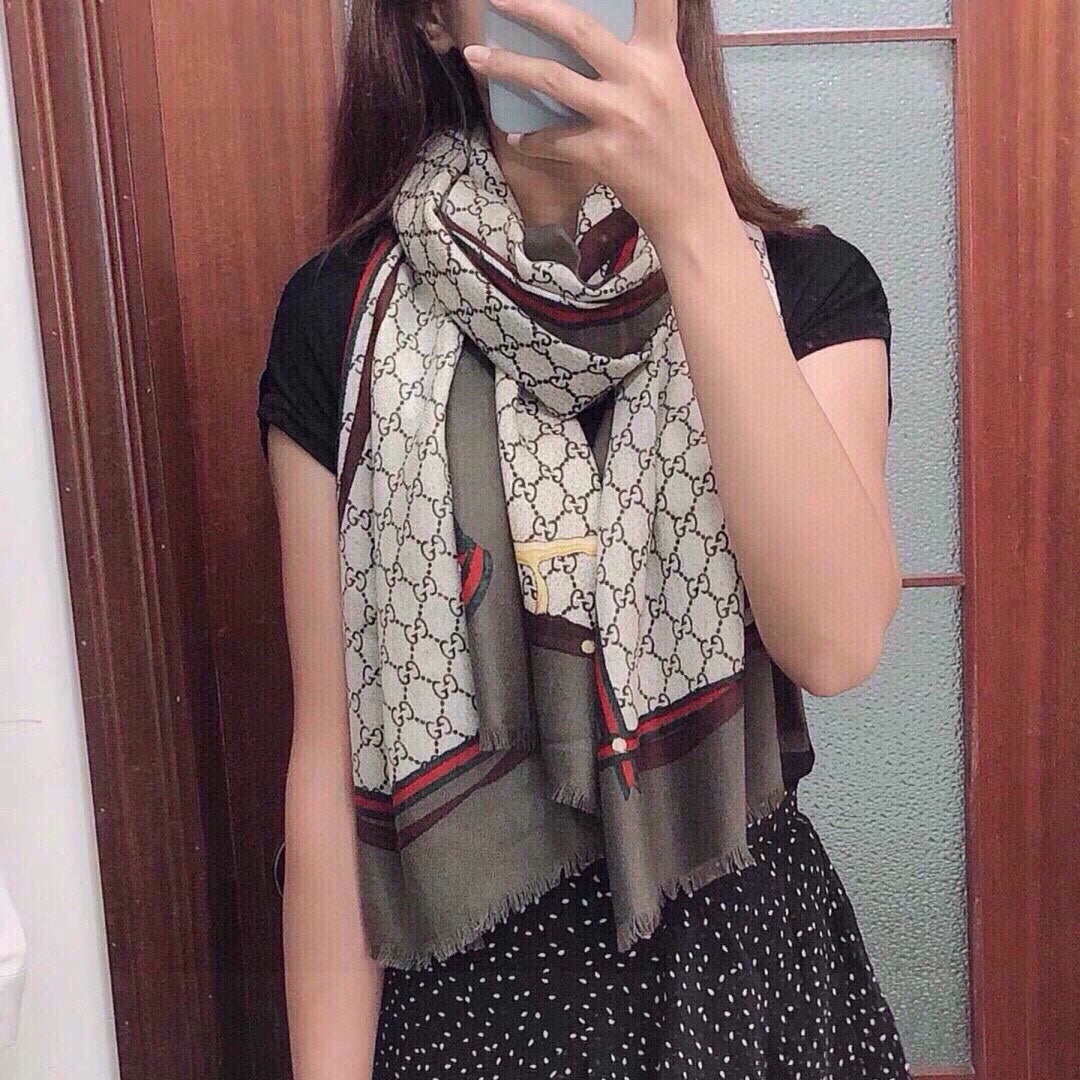 SCARF 200 CM IN KHAKI BROWN MONOGRAM WOOL 399767