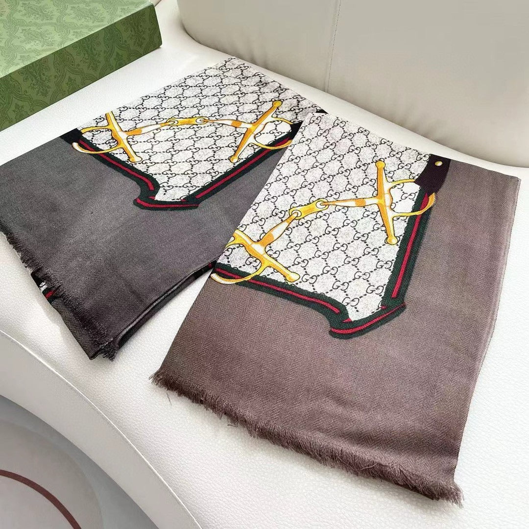 SCARF 200 CM IN KHAKI BROWN MONOGRAM WOOL 399767