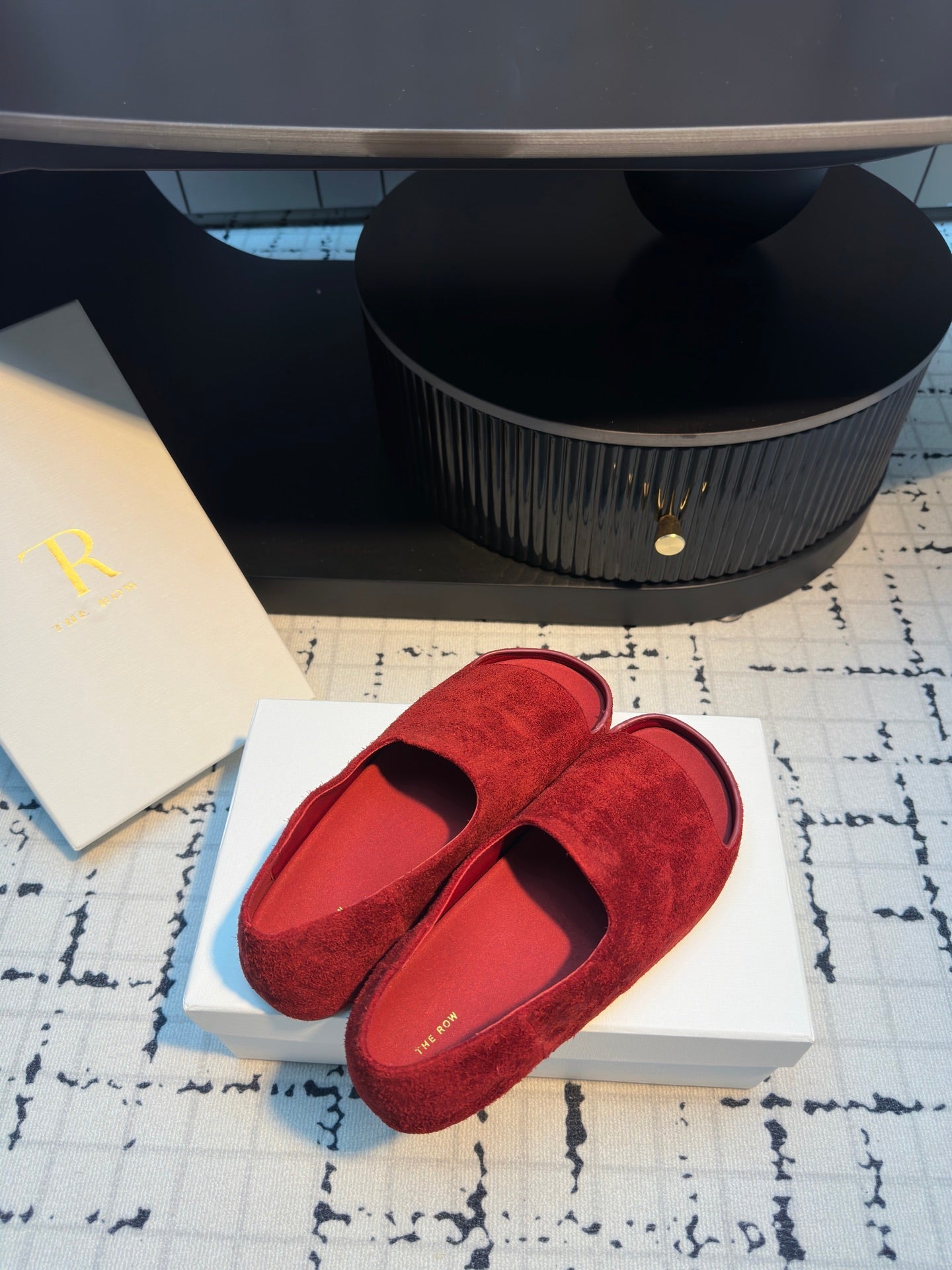 The Row Slide Mules Red Cow Suede 334351