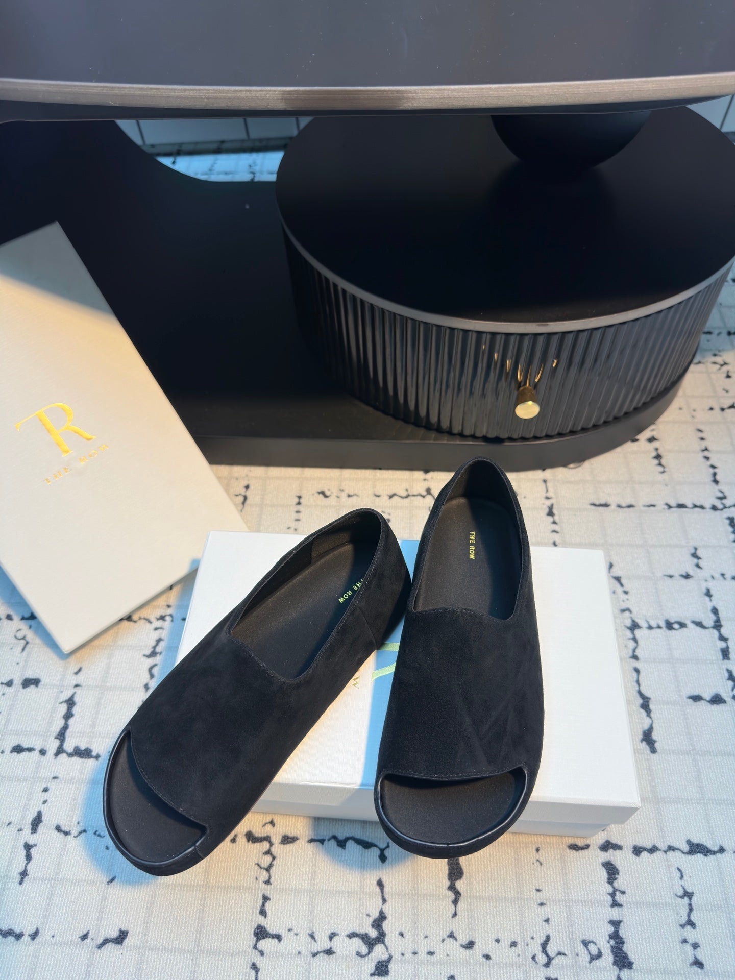 The Row Slide Mules Black Cow Suede 334352