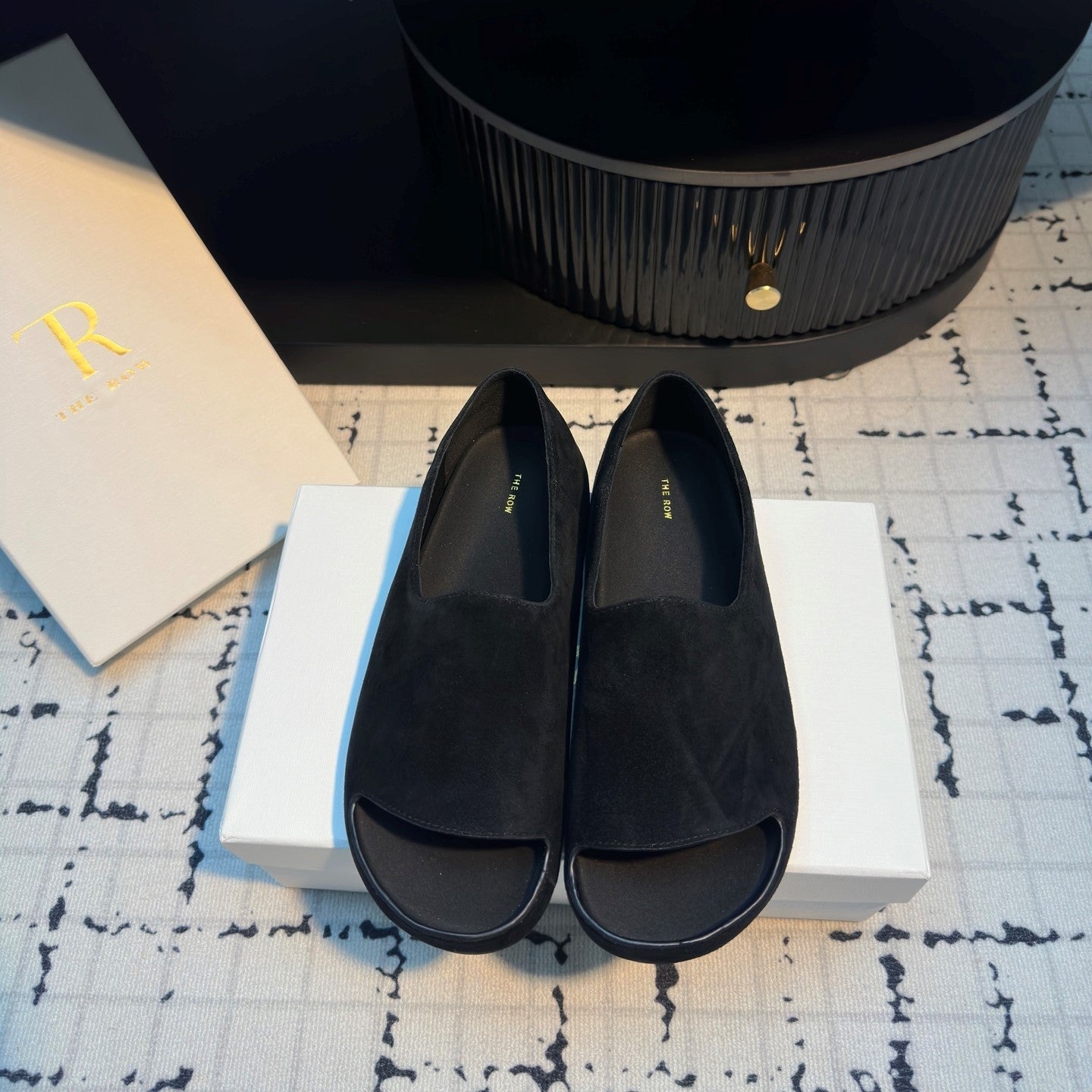 The Row Slide Mules Black Cow Suede 334352