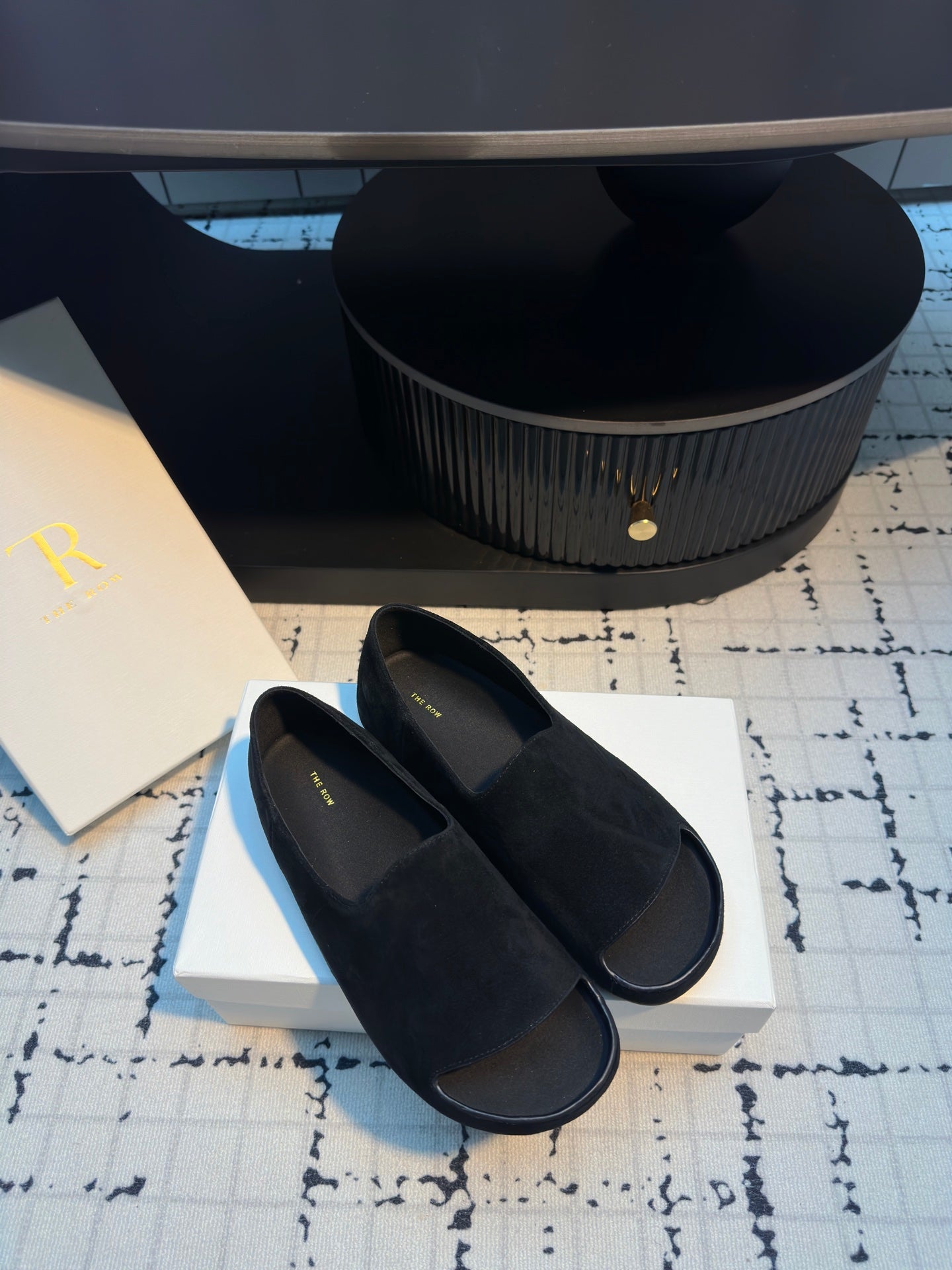 The Row Slide Mules Black Cow Suede 334352