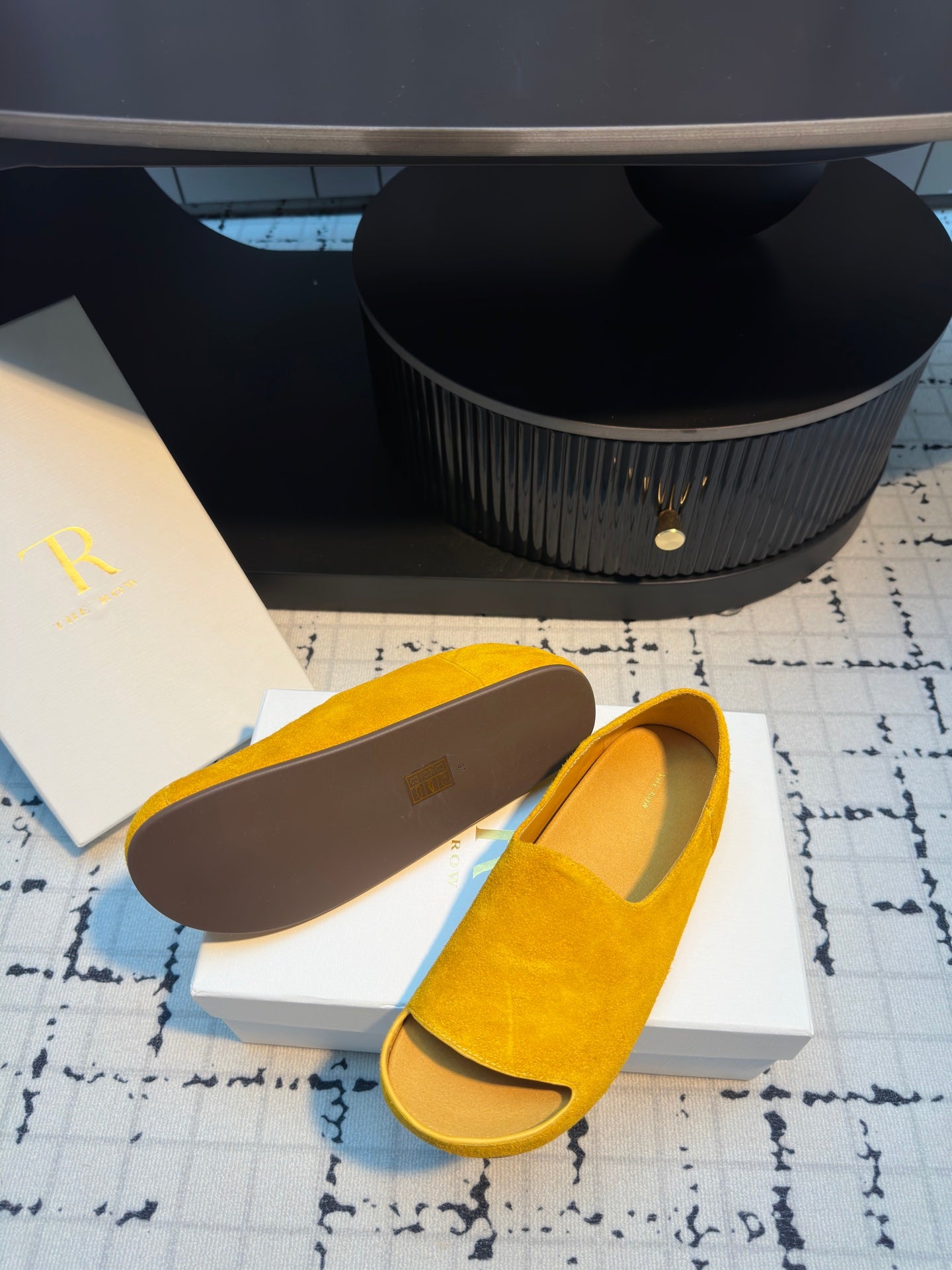 The Row Slide Mules Yellow Cow Suede 334353