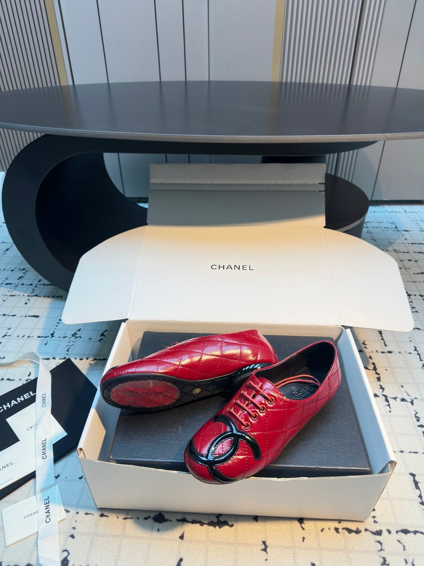 CC Cambon Ballet Shoes Red Cowhide 538142