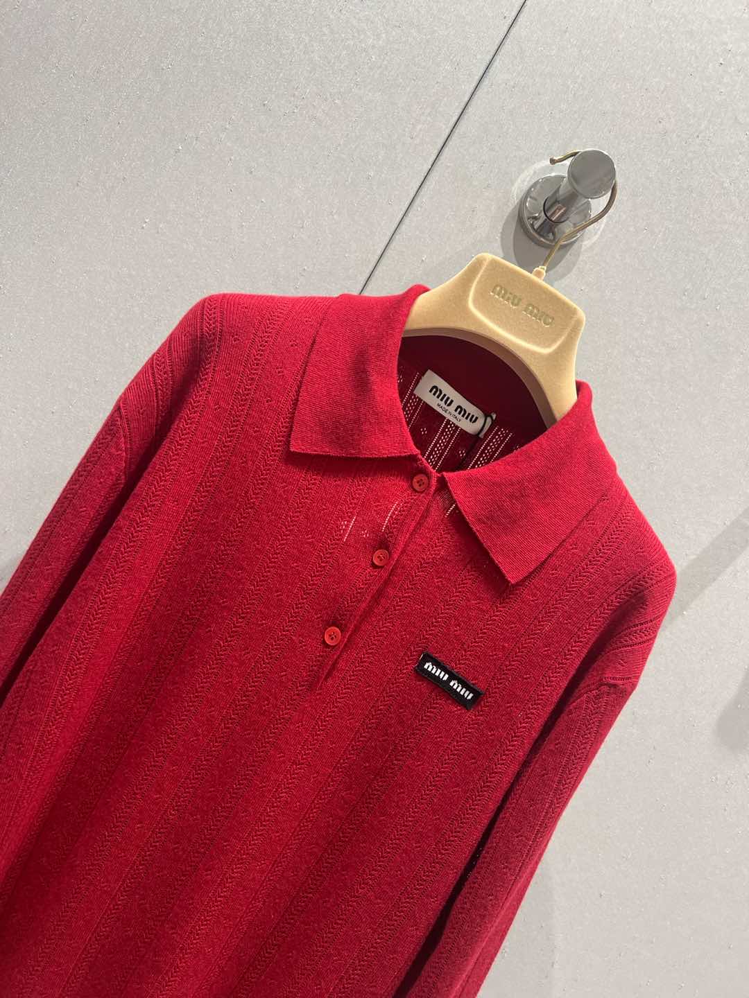 Miu Miu 25 Knitted Polo Shirt Red Cashmere 209039