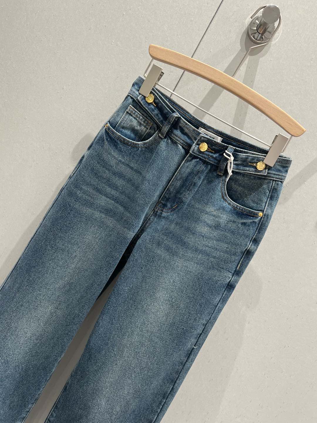 Celine 25 Pattern Embroidered Straight Jeans Blue Cotton