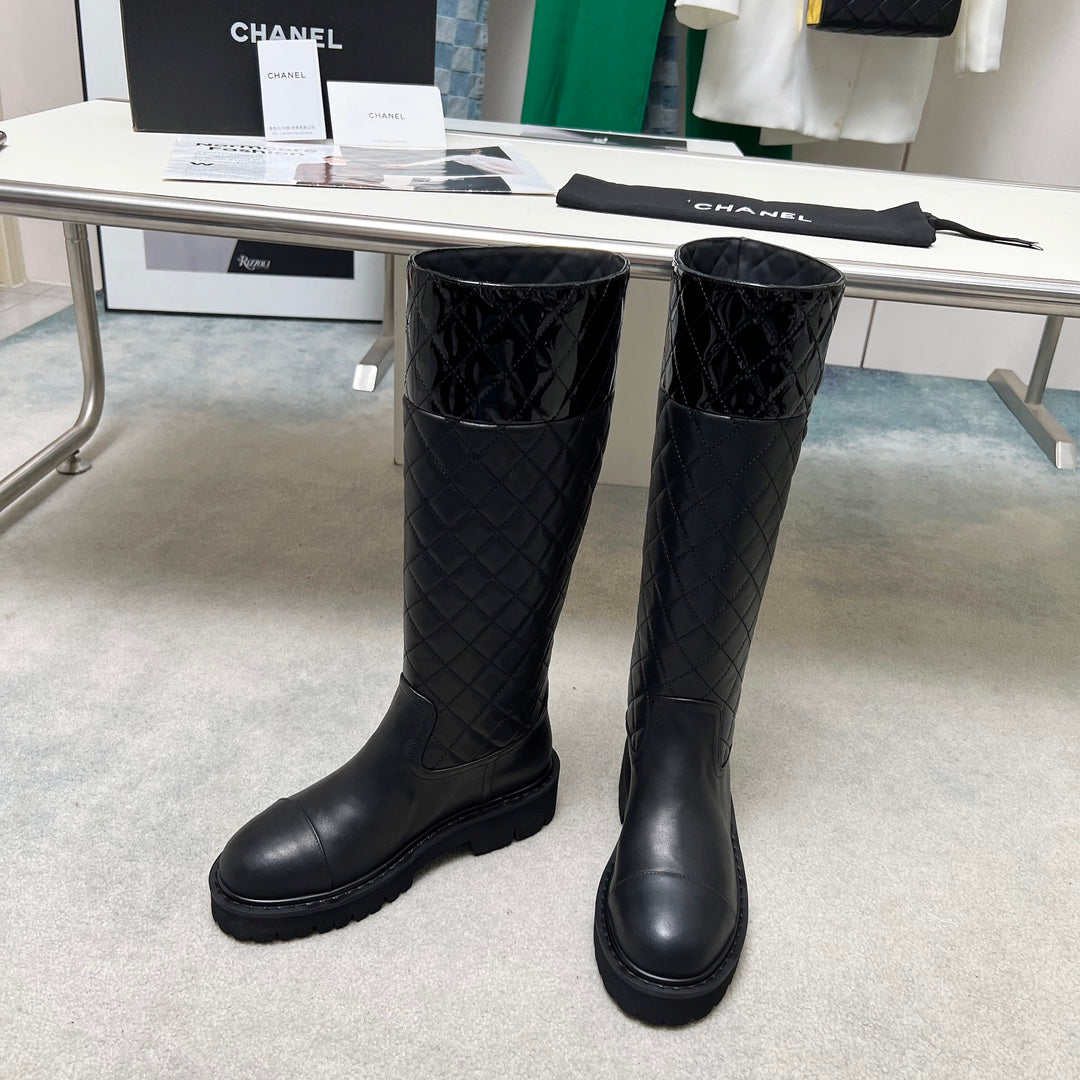 CC Classic Knee High Boots Quited Black Sheepskin 529336