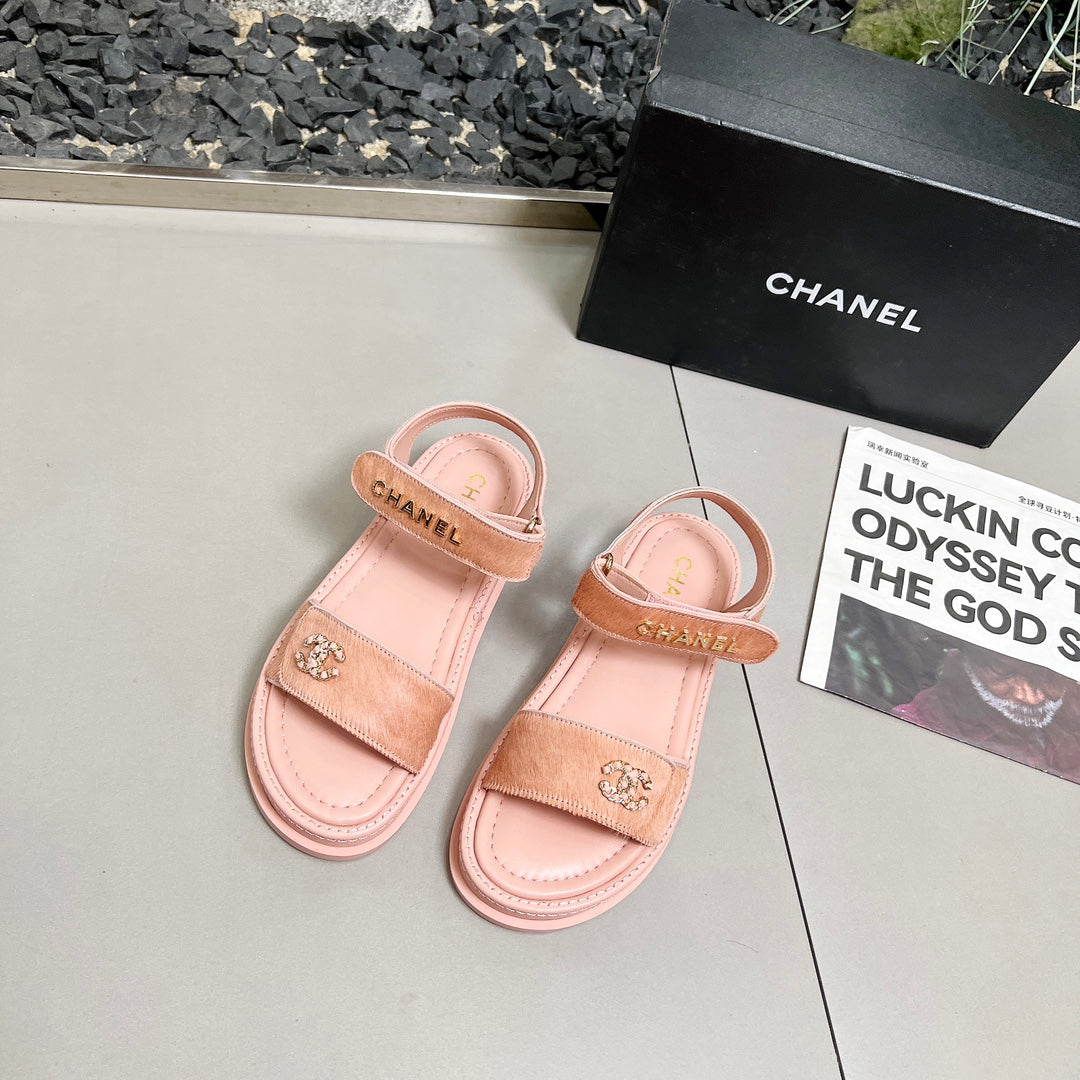 CC 25A Sandals Pink Horse Fur Leather 338602