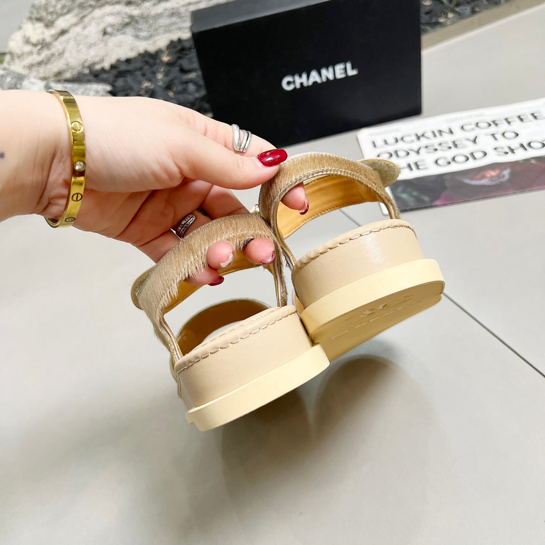 CC 25A Sandals Beige Horse Fur Leather 338605