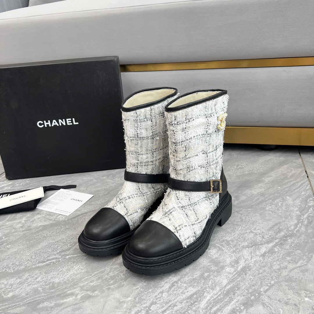 CC 25 ankle boots black white tweed mix sheepskin 459500