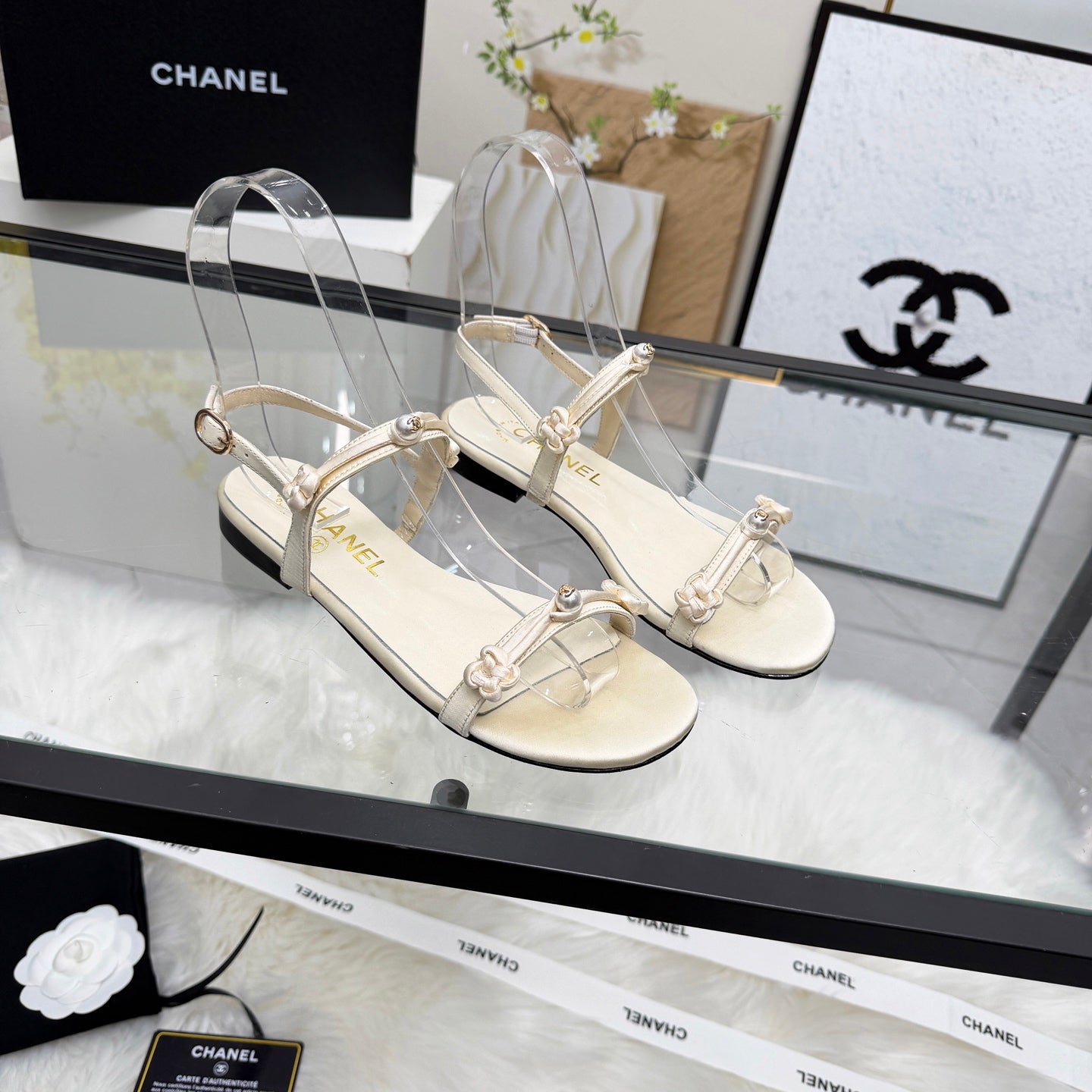 CC 2026 Pearl Sandal White Satin Leather 692019