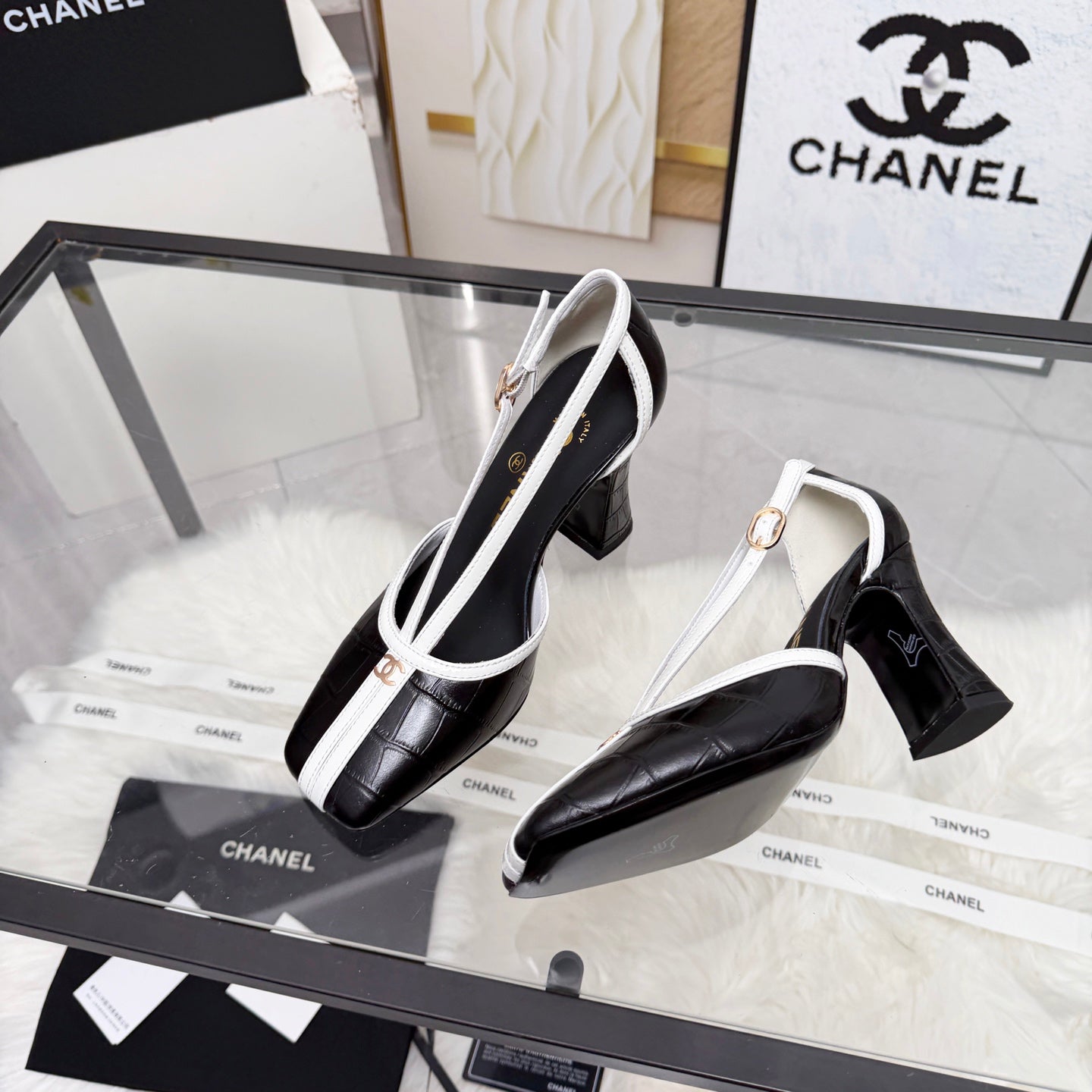 CC 26s Slingback Black White Embossed Leather 867507
