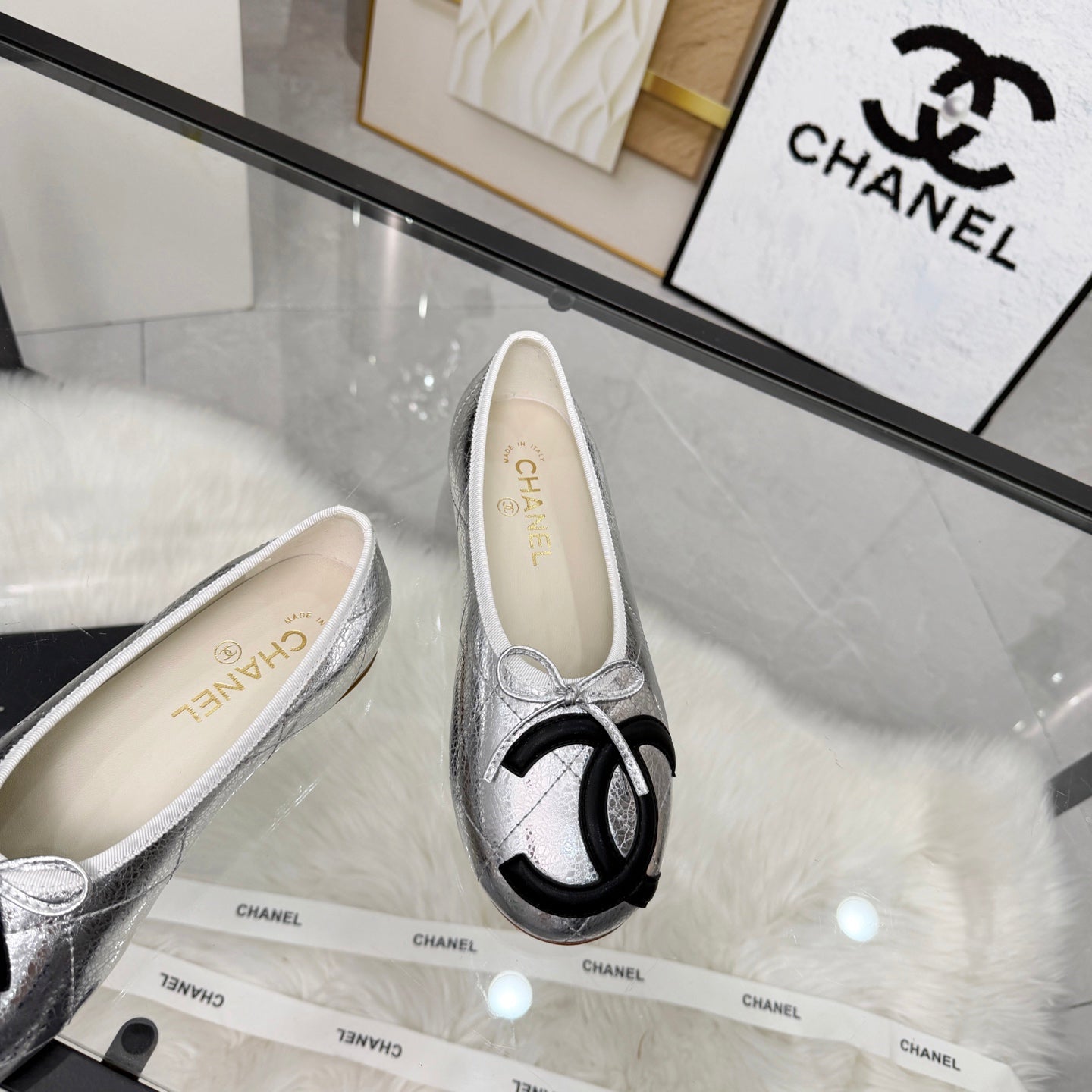 CC 26s Coco Beach Ballet Flats Sliver Metalic Leather 872866