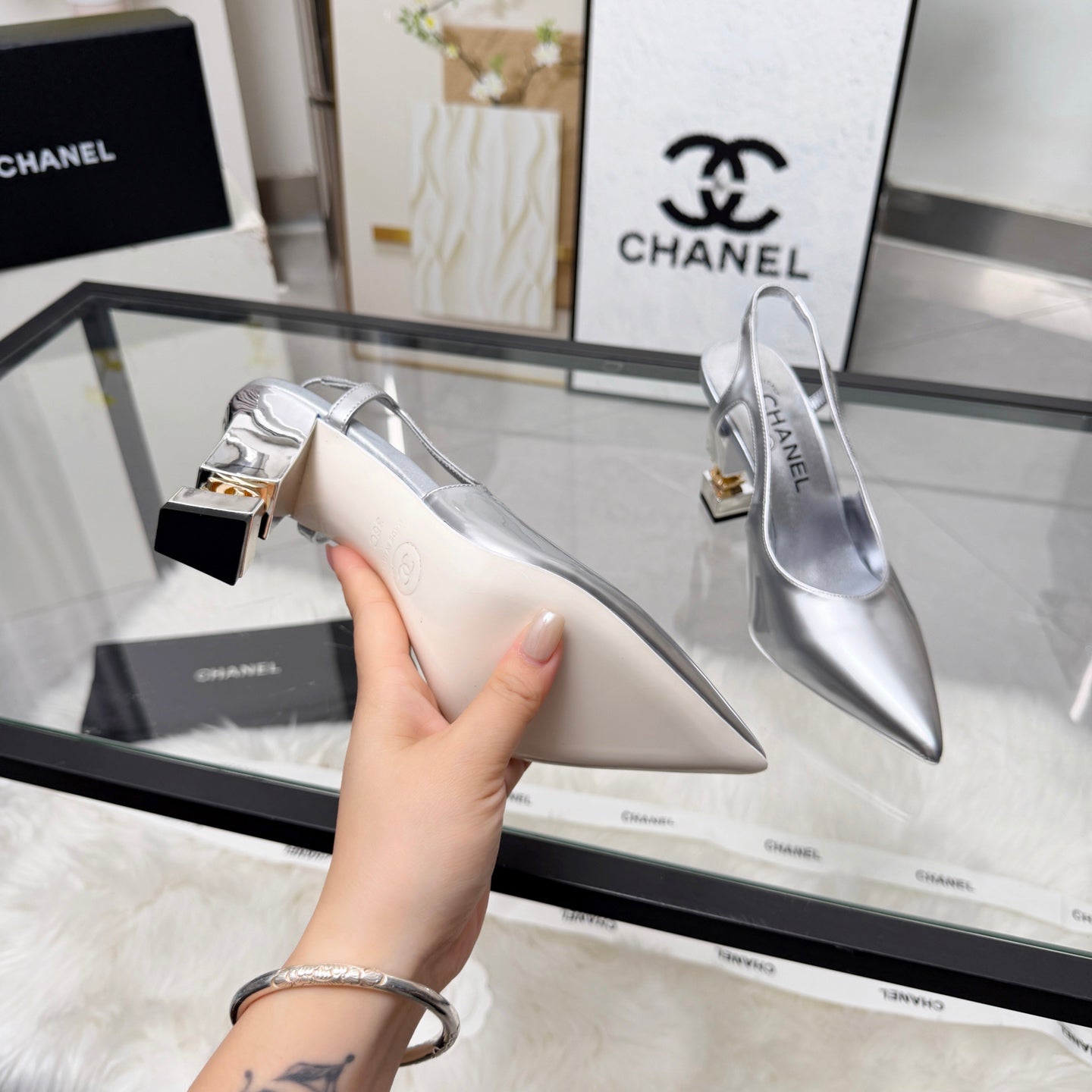 CC 26s Slingback 9cm Sliver Patent Leather 872873