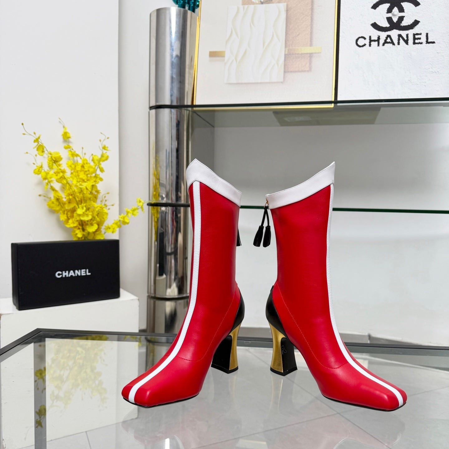CC 26 FW Ankle Boots 8.5cm Red White Sheepskin 919942