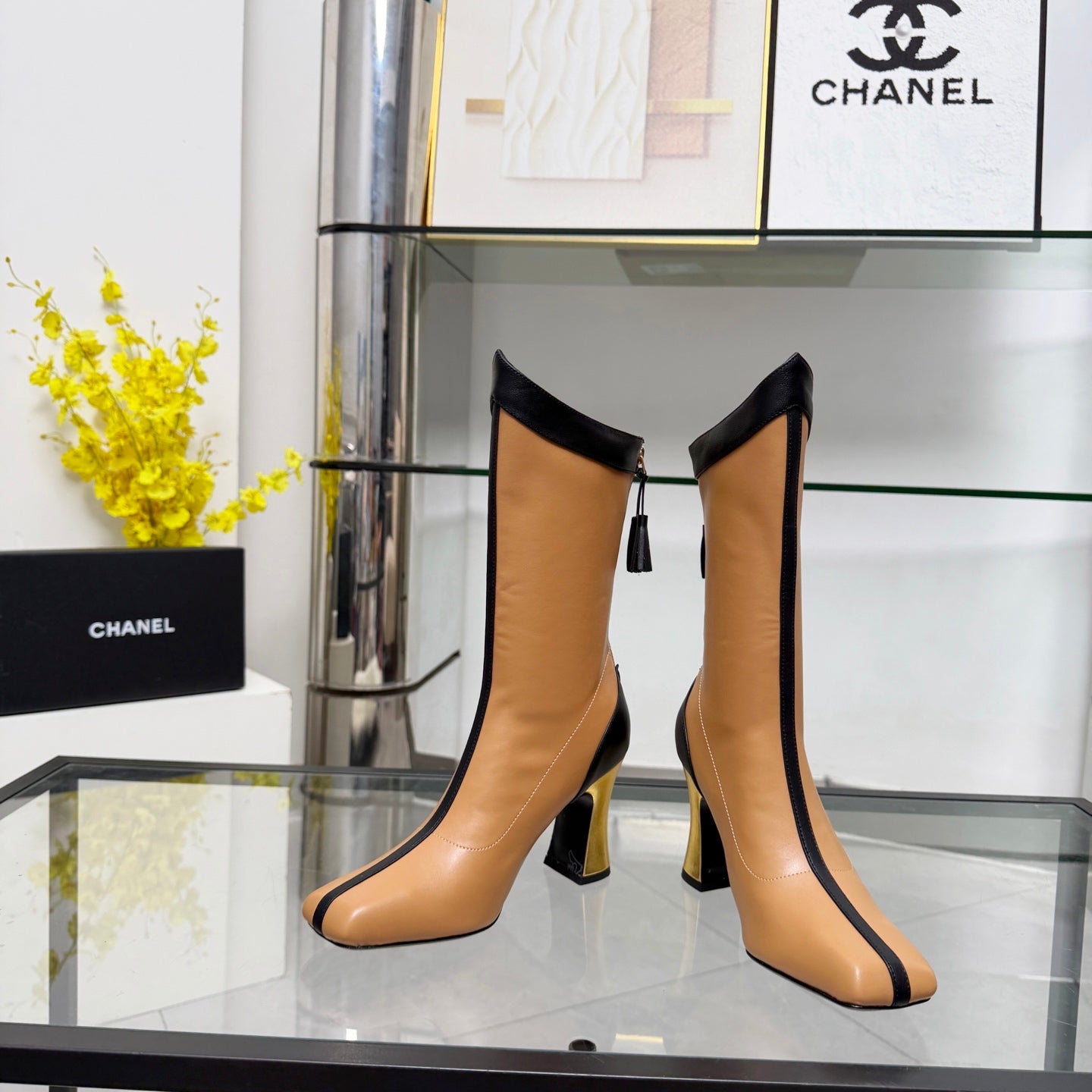 CC 26 FW Ankle Boots 8.5cm Black Brown Sheepskin 919943