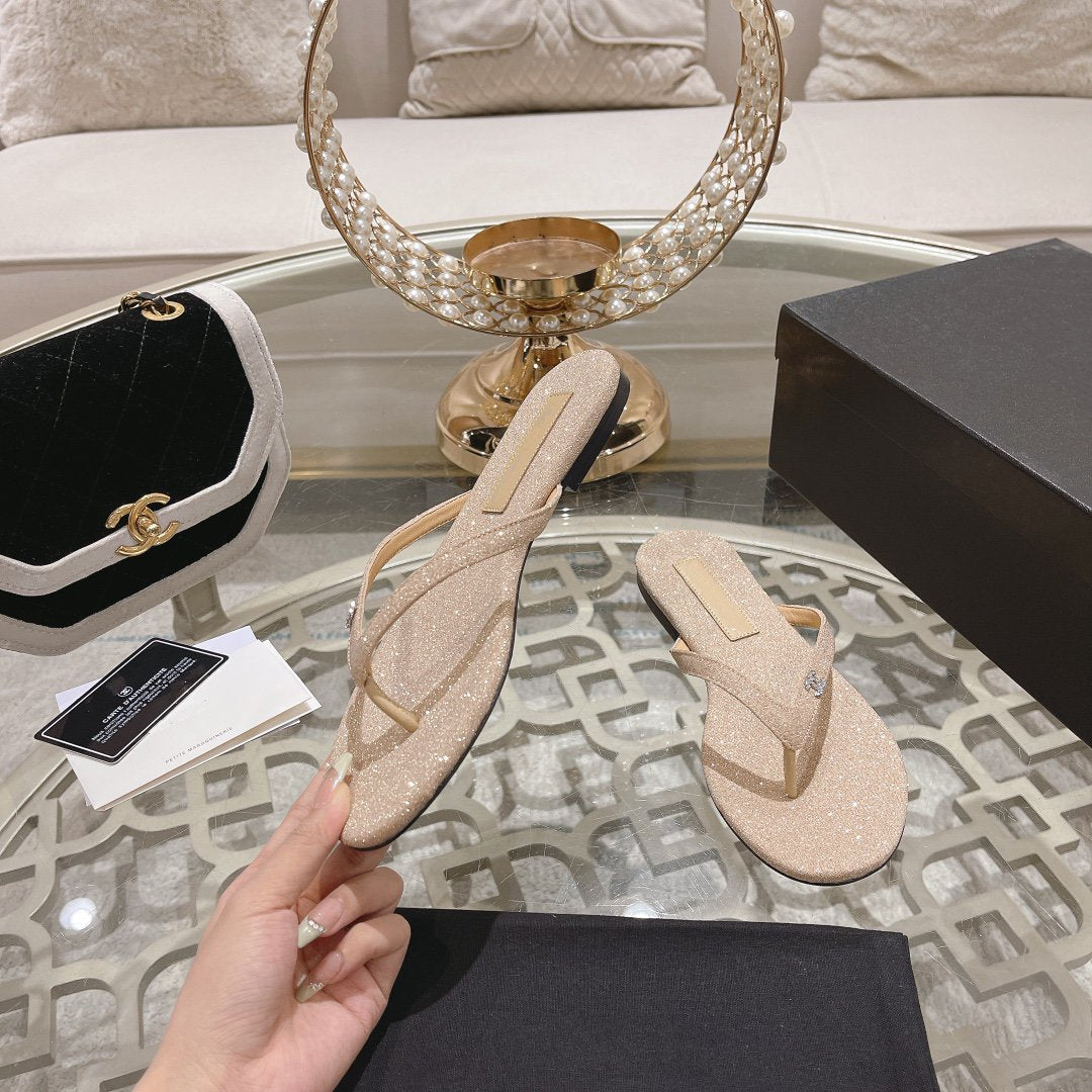 cc thongs beige silver cotton silk