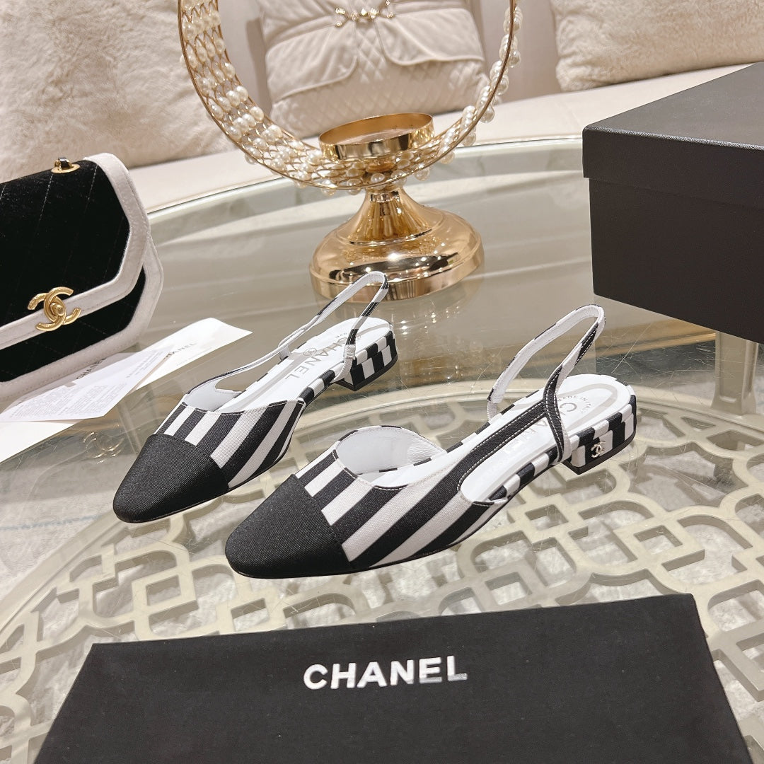 CC SLINGBACK IN WHITE MIX BLACK FABRIC
