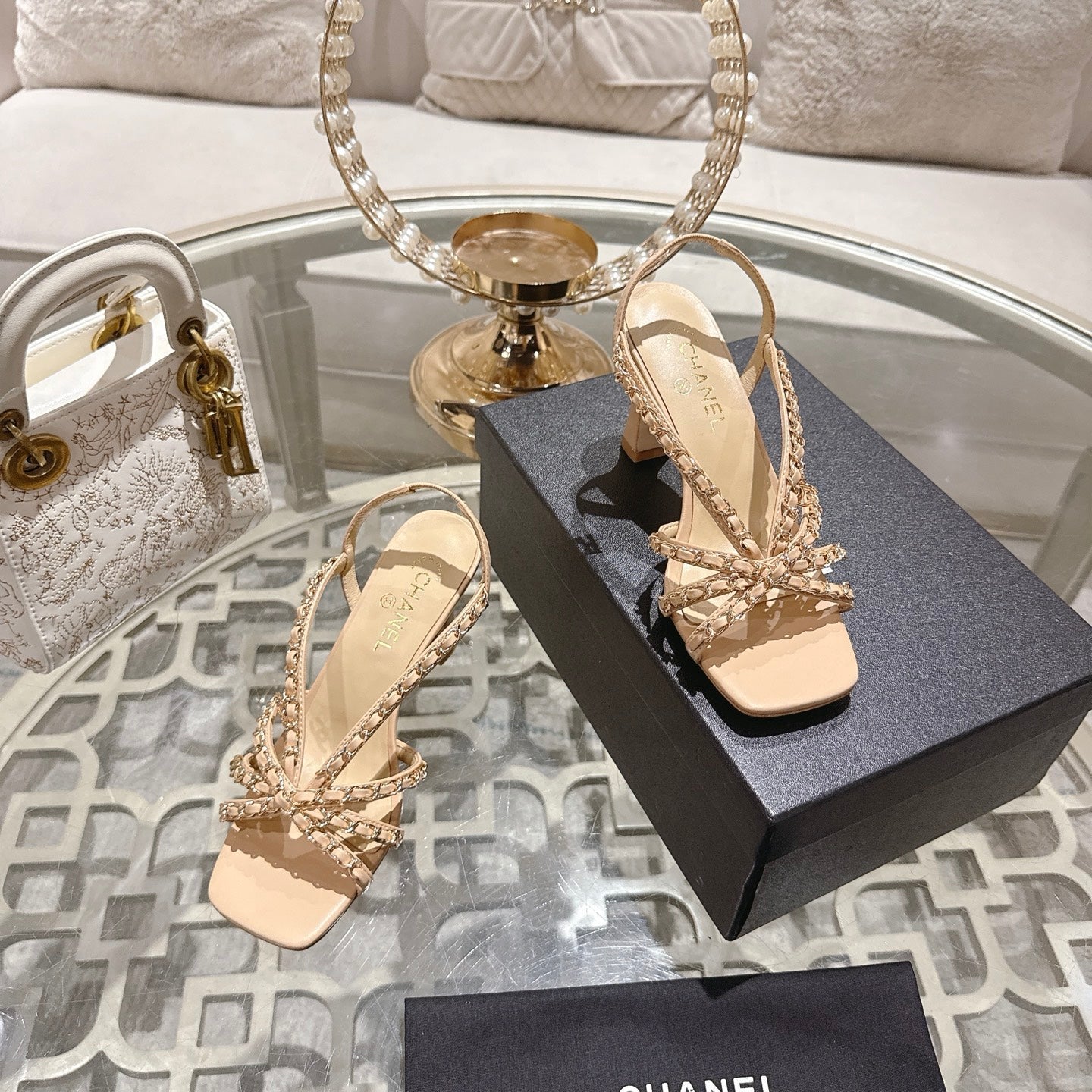 CC AW26 RTW Sandal 7cm Beige Lambskin 736096
