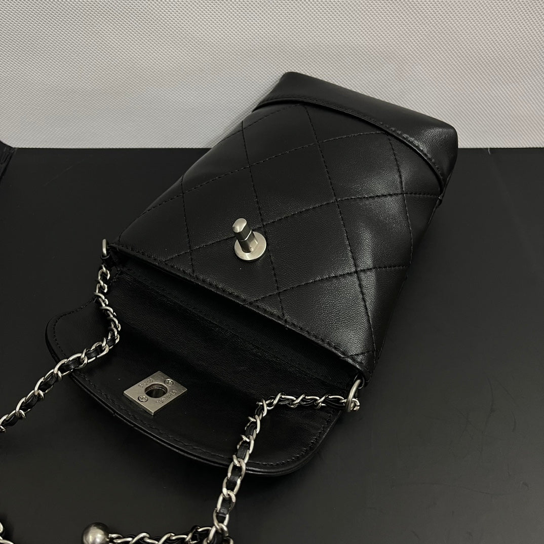 CC Phone Holder Bag 17cm Black Lambskin