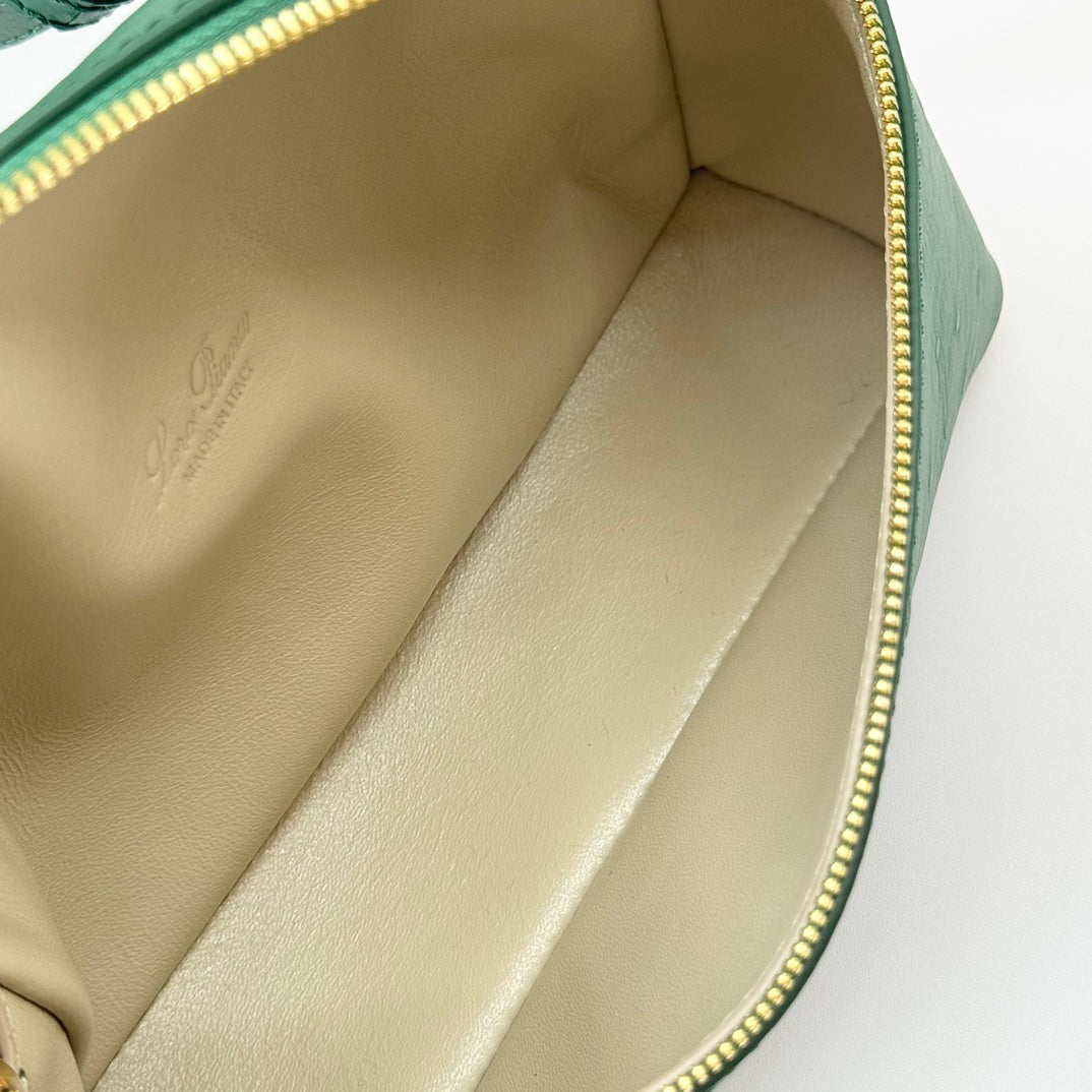 LP Extra Bag 19cm Ostrich Pattern Green Calfskin Gold Hardware