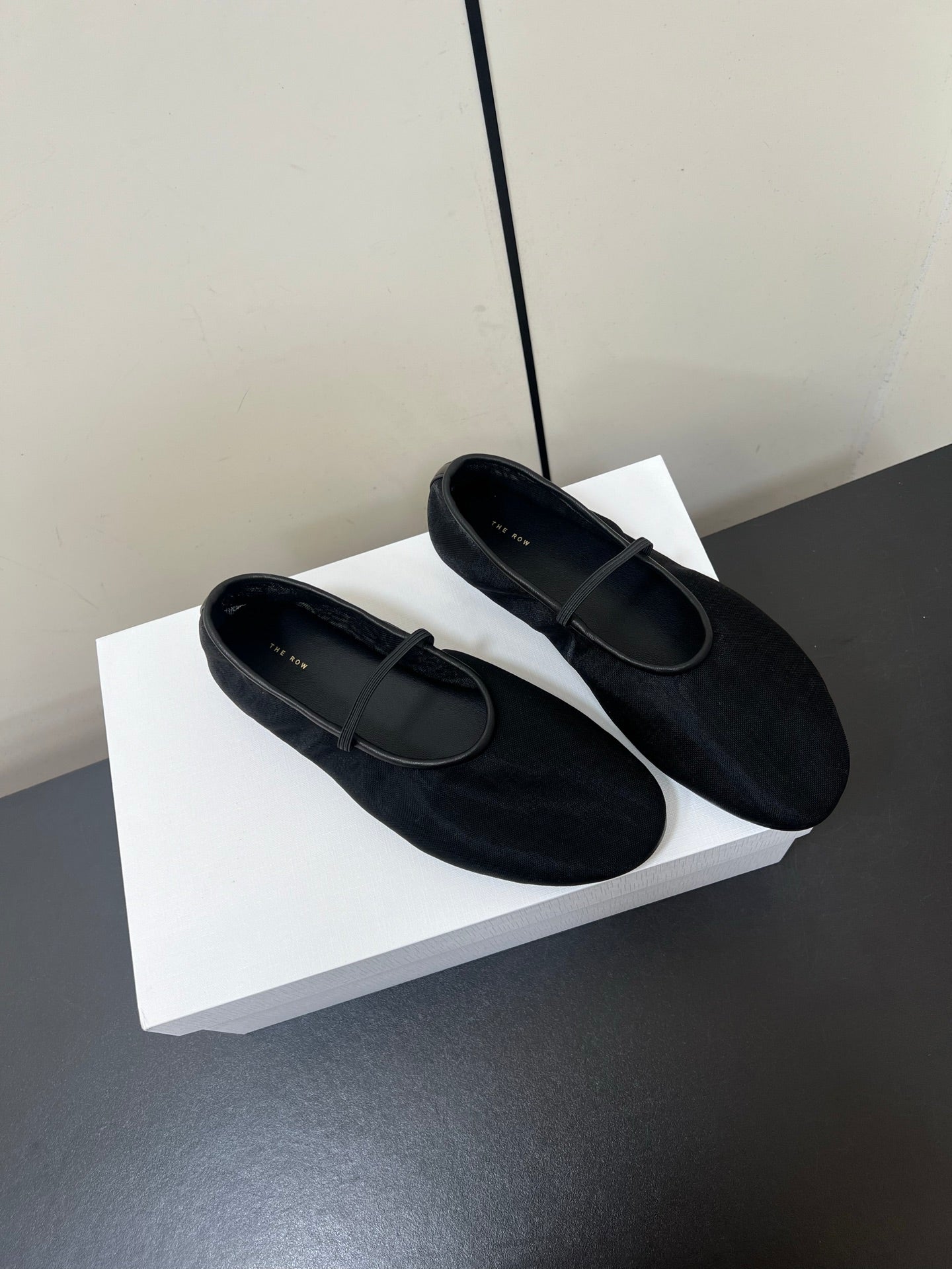 The Row Elastic Ballet Flats Black Lambskin 339990