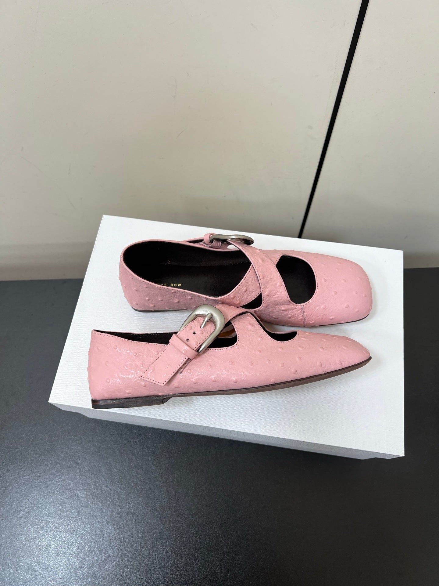 The Row Gaia Criss Mary Jane Pink Ostrich Leather 340001