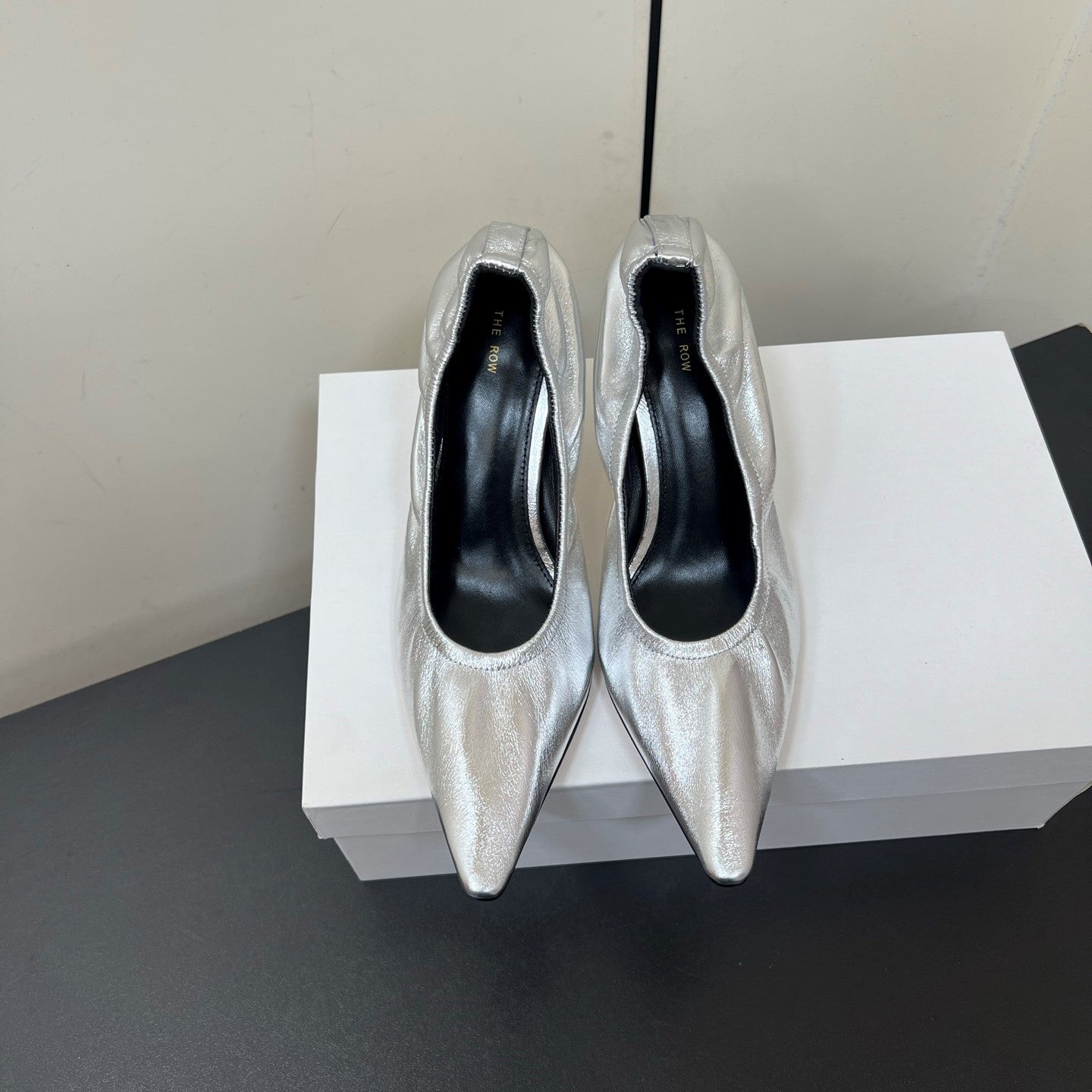 The Row Ava Gathered Pumps 65mm Silver Metallic Calfskin 340011