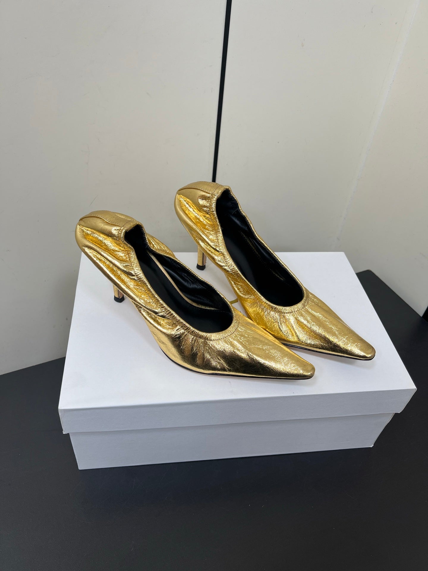 The Row Ava Gathered Pumps 65mm Gold Metallic Calfskin 340012