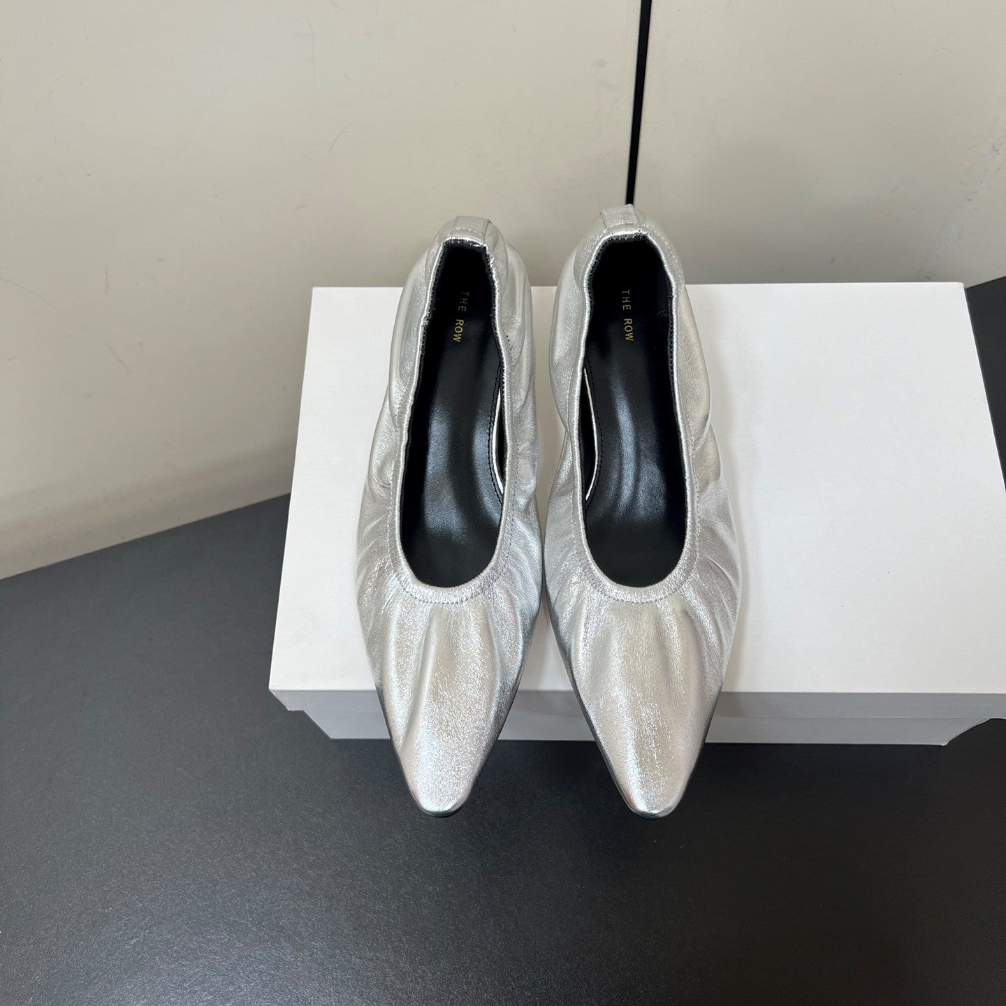 The Row Ava Gathered Leather 35mm Pumps Silver Metallic Calfskin 340013