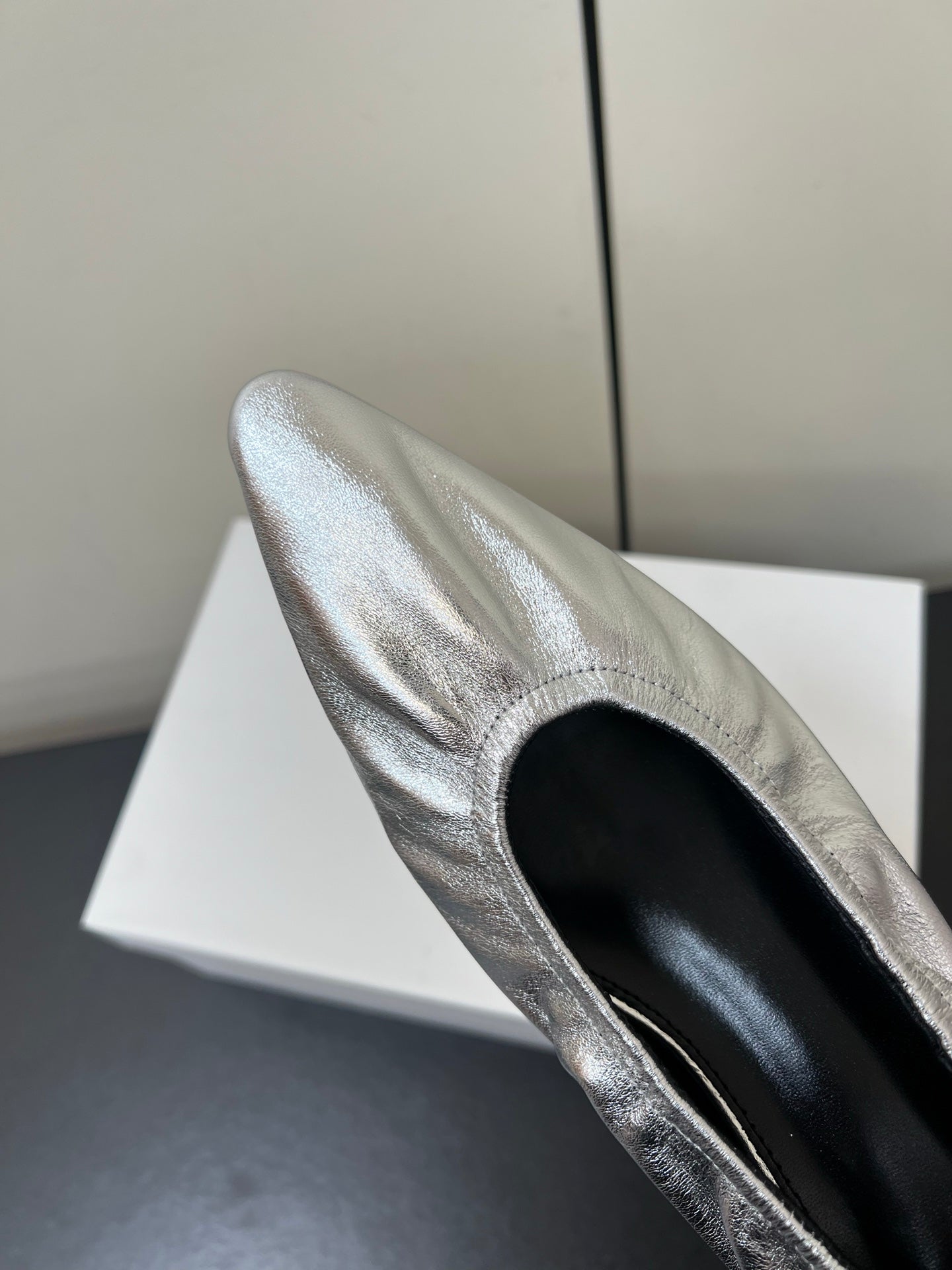 The Row Ava Gathered Leather 35mm Pumps Silver Metallic Calfskin 340013