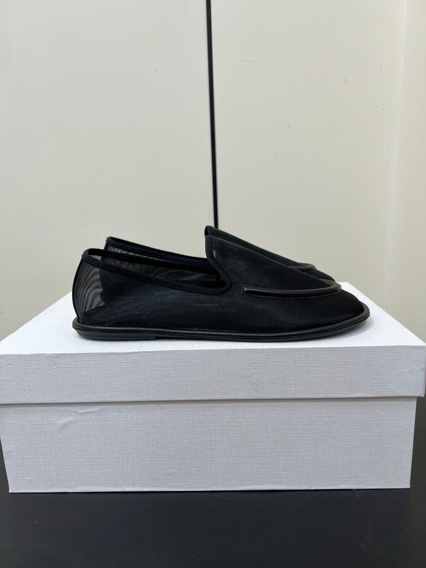 The Row Loafer 10mm Black Mesh And Sheepskin 340017