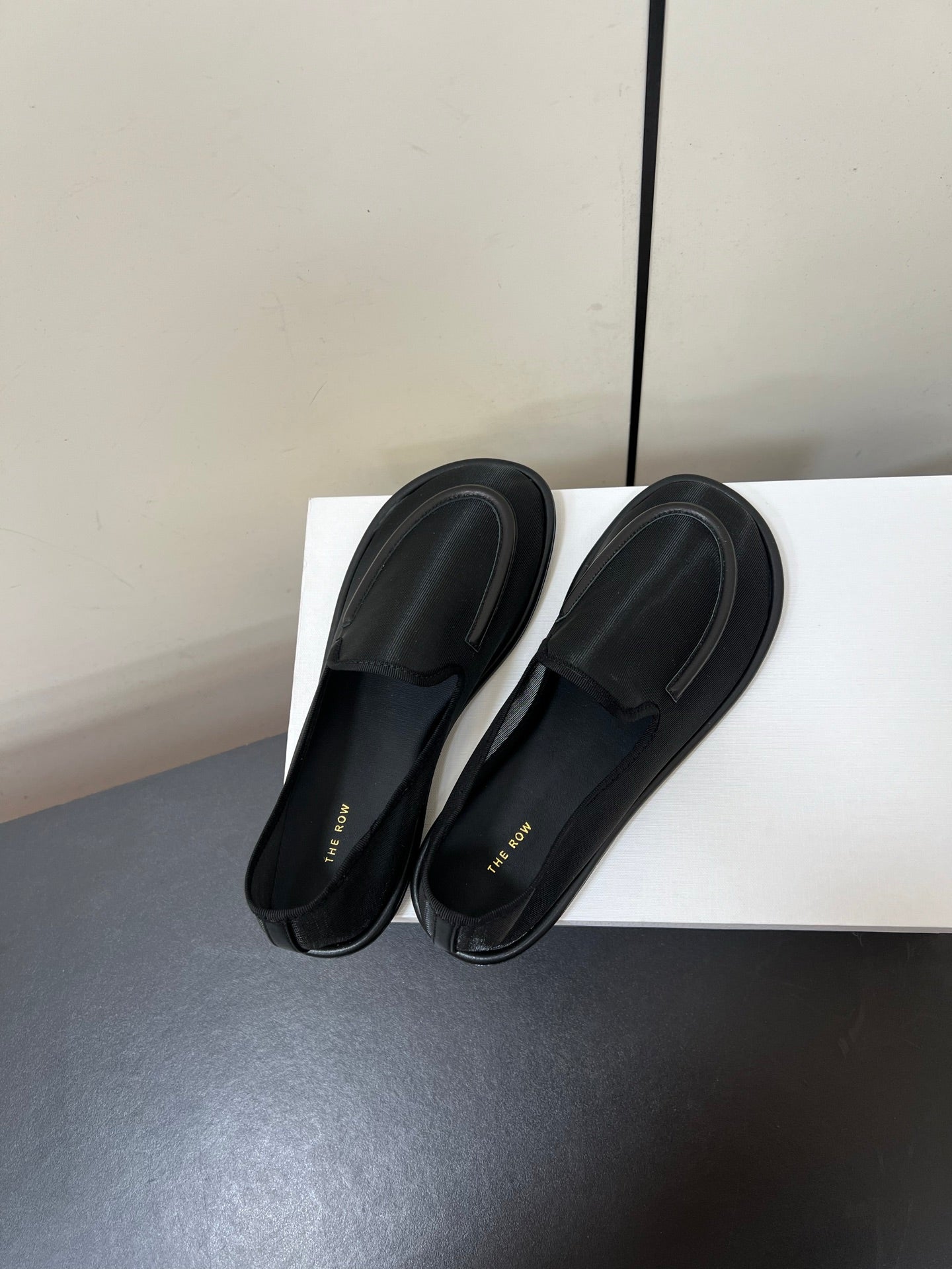 The Row Loafer 10mm Black Mesh And Sheepskin 340017
